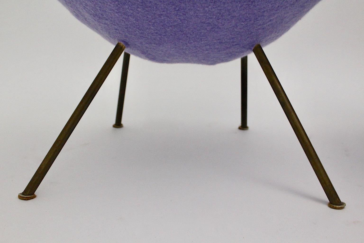 Mid Century Modern Vintage Soft Pastel Lilac Brass Lounge Chairs Pair Duo 1950s  For Sale 2