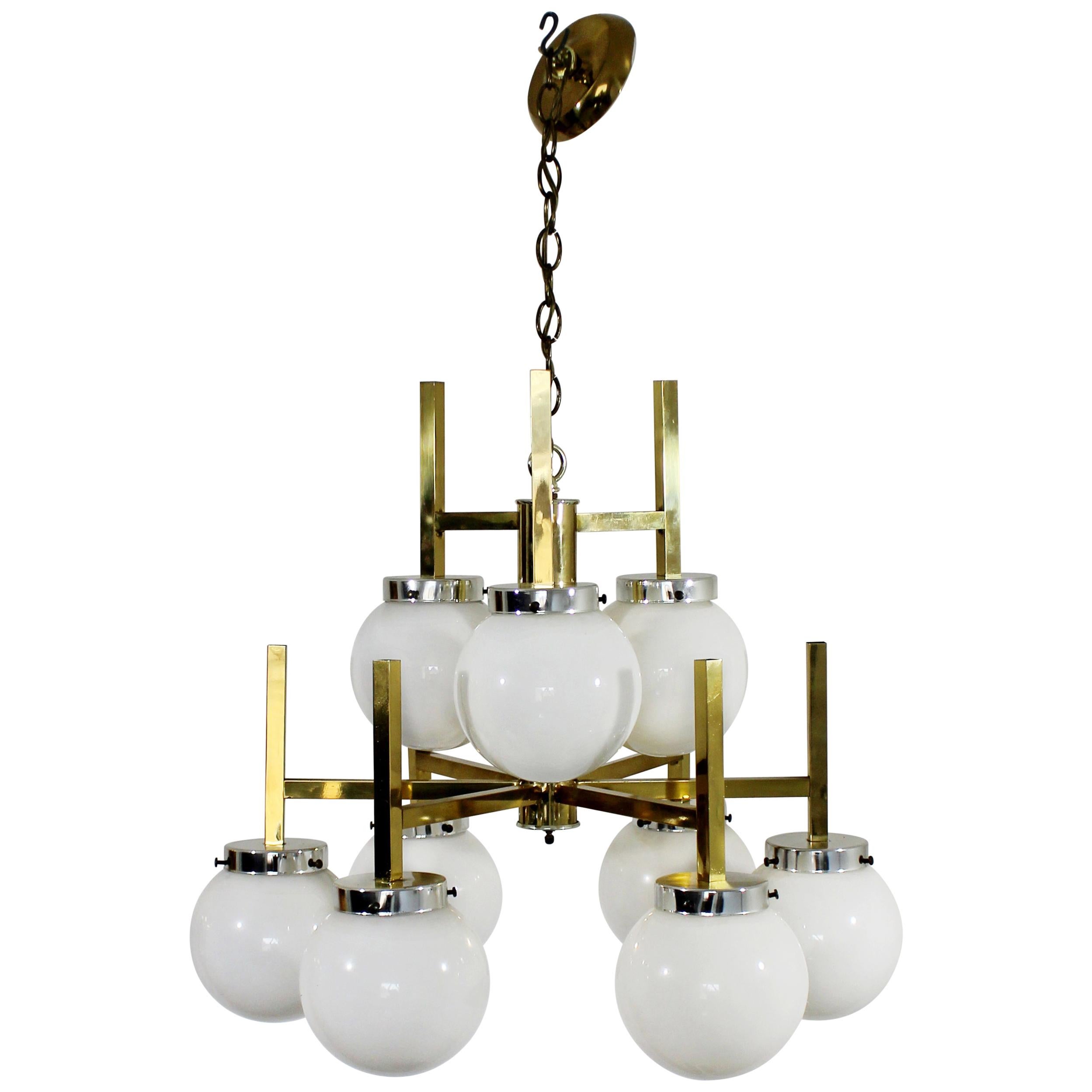 Mid-Century Modern Vintage Sonneman 9 Bulb Brass Chandelier Light Fixture, 1960s