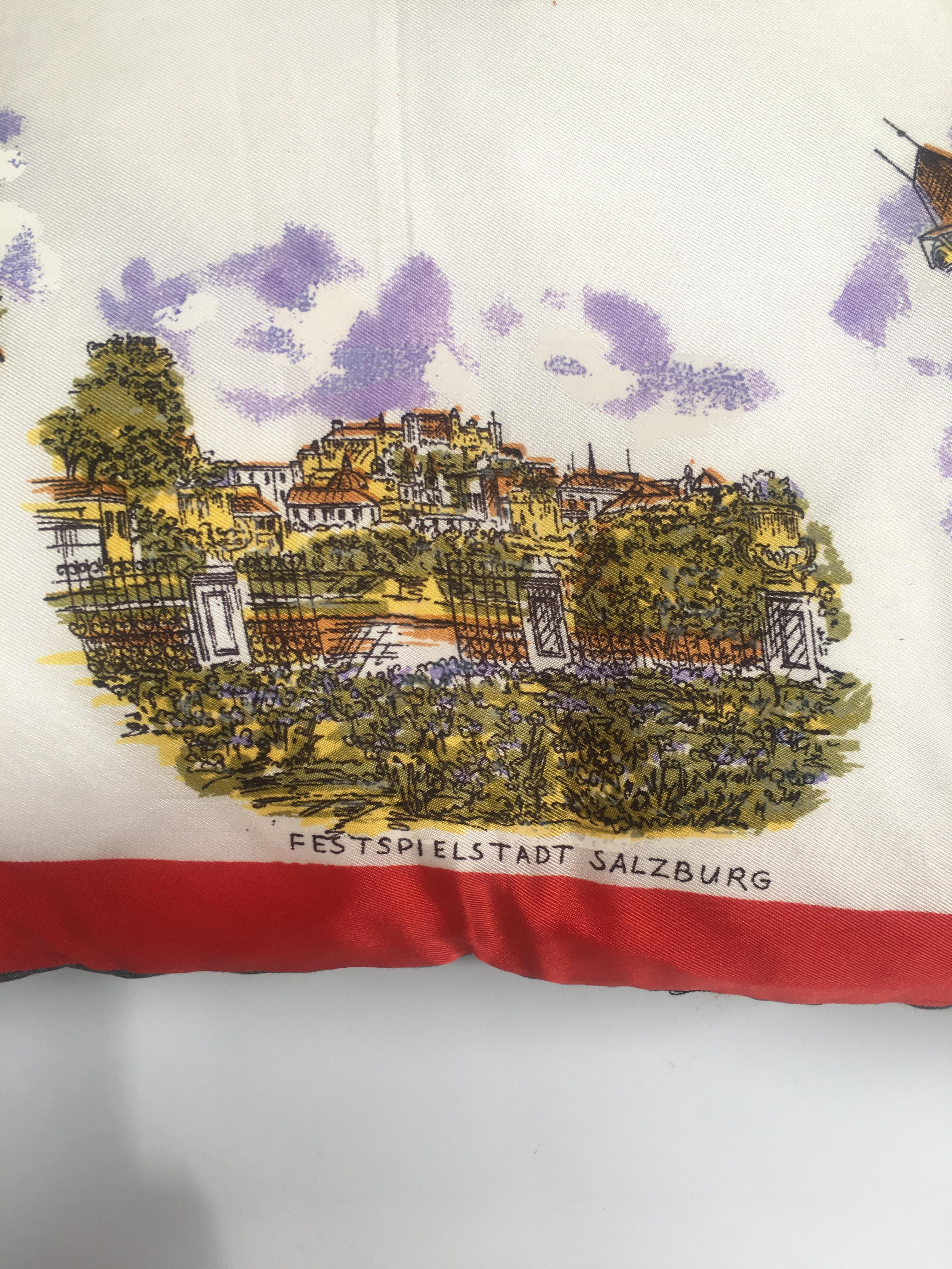 Mid-Century Modern Vintage Souvenir Seidenschal Überwurfkissen aus den 1970er Jahren im Angebot 3