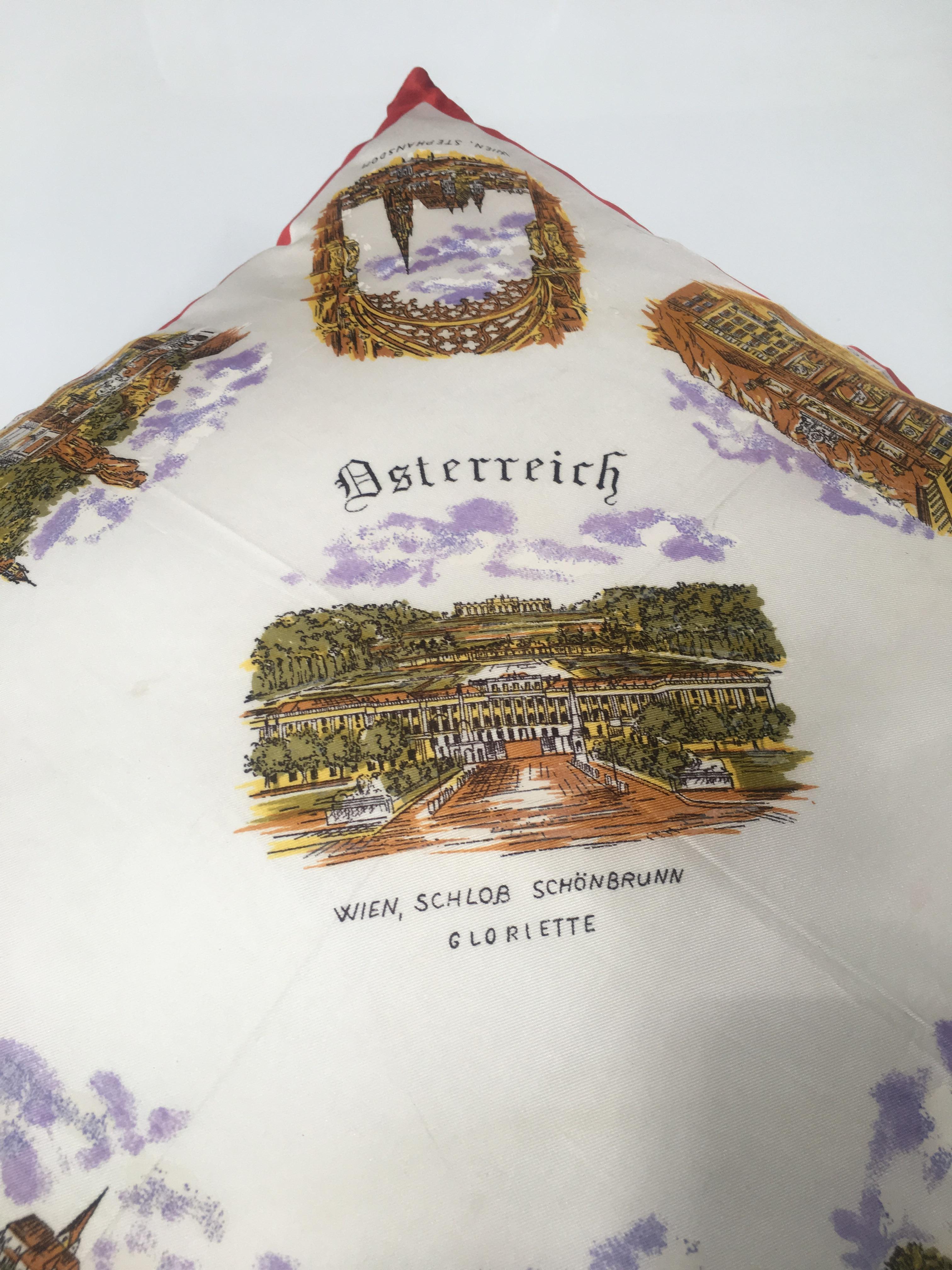 Mid-Century Modern Vintage Souvenir Seidenschal Überwurfkissen aus den 1970er Jahren im Angebot 6