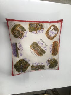 Mid-Century Modern Vintage Souvenir Silk Scarf Throw Pillow from 1970s