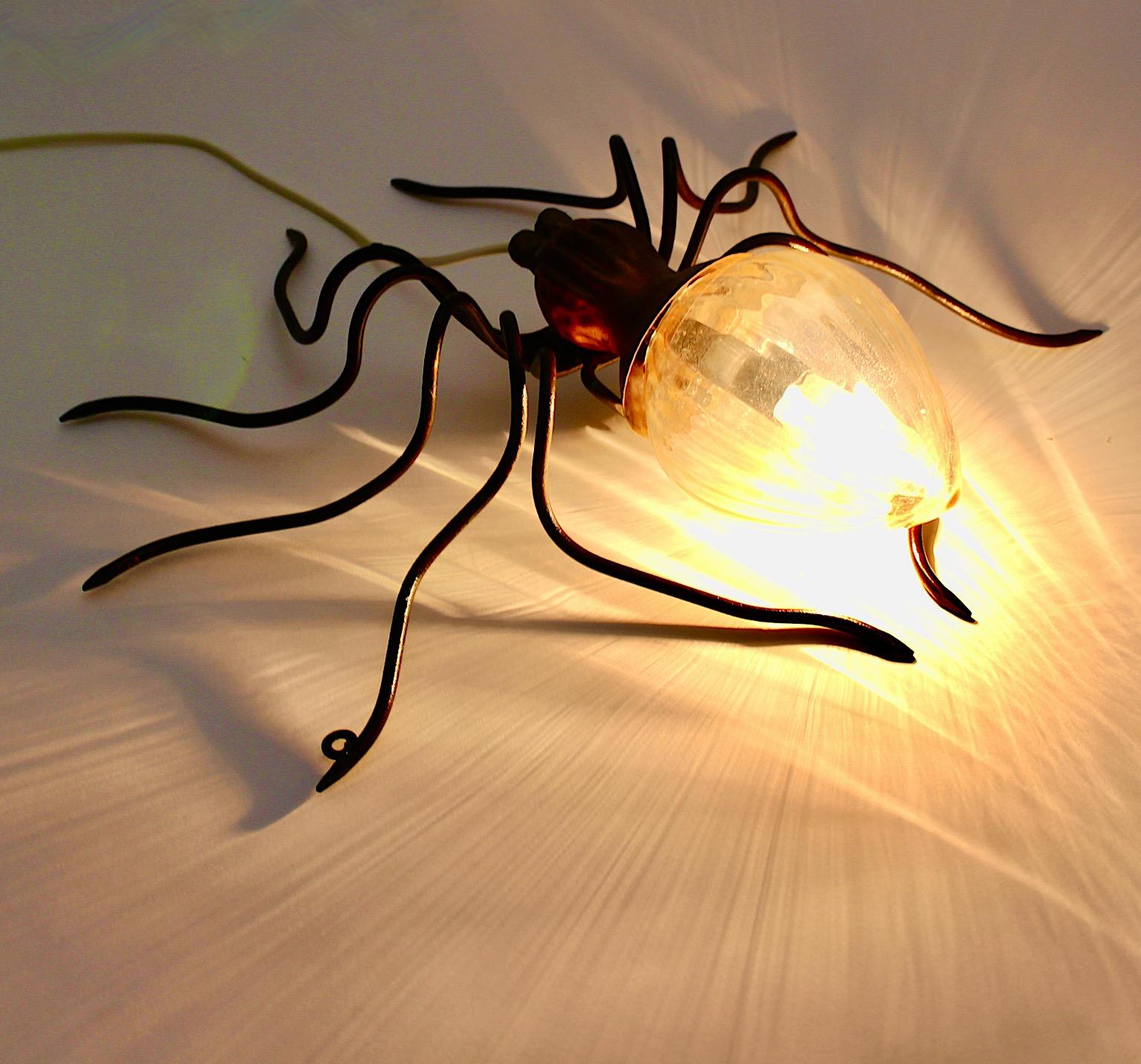Mid-Century Modern Vintage Spider Glass Copper Flush Mount Table Lamp 1950 Italy For Sale 2