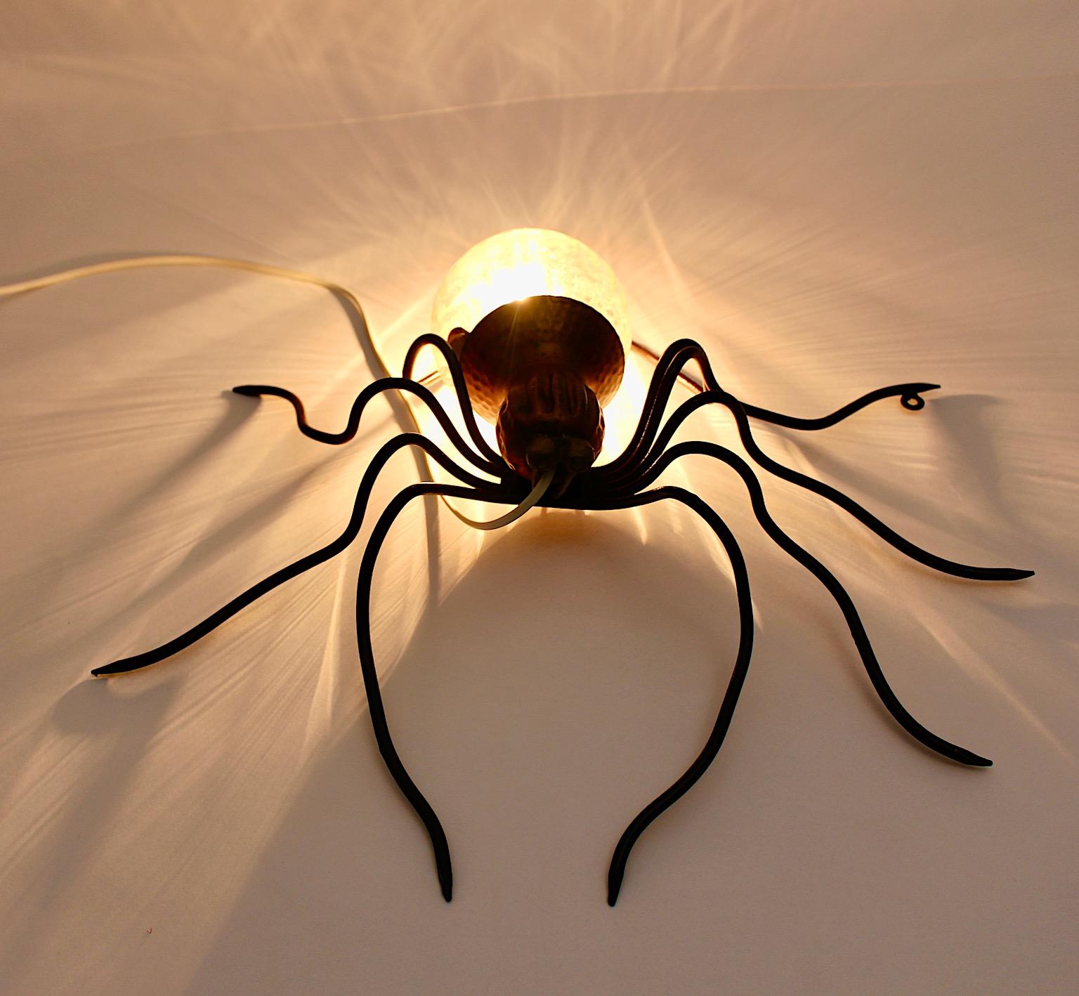 Mid-Century Modern Vintage Spider Glass Copper Flush Mount Table Lamp 1950 Italy For Sale 1