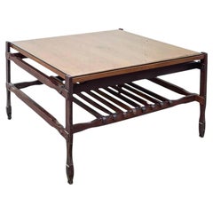 Mid Century Modern Vintage Square Occasional Table in Wood with Glass Top