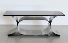 Mid Century Modern Vintage Steel Coffee Table by Francois Monnet, circa 1970
