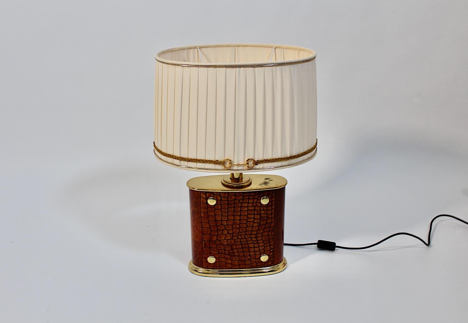 Mid Century Modern Vintage Table Lamp Brass Brown Suede Paolo Gucci 1960s Italy For Sale 5