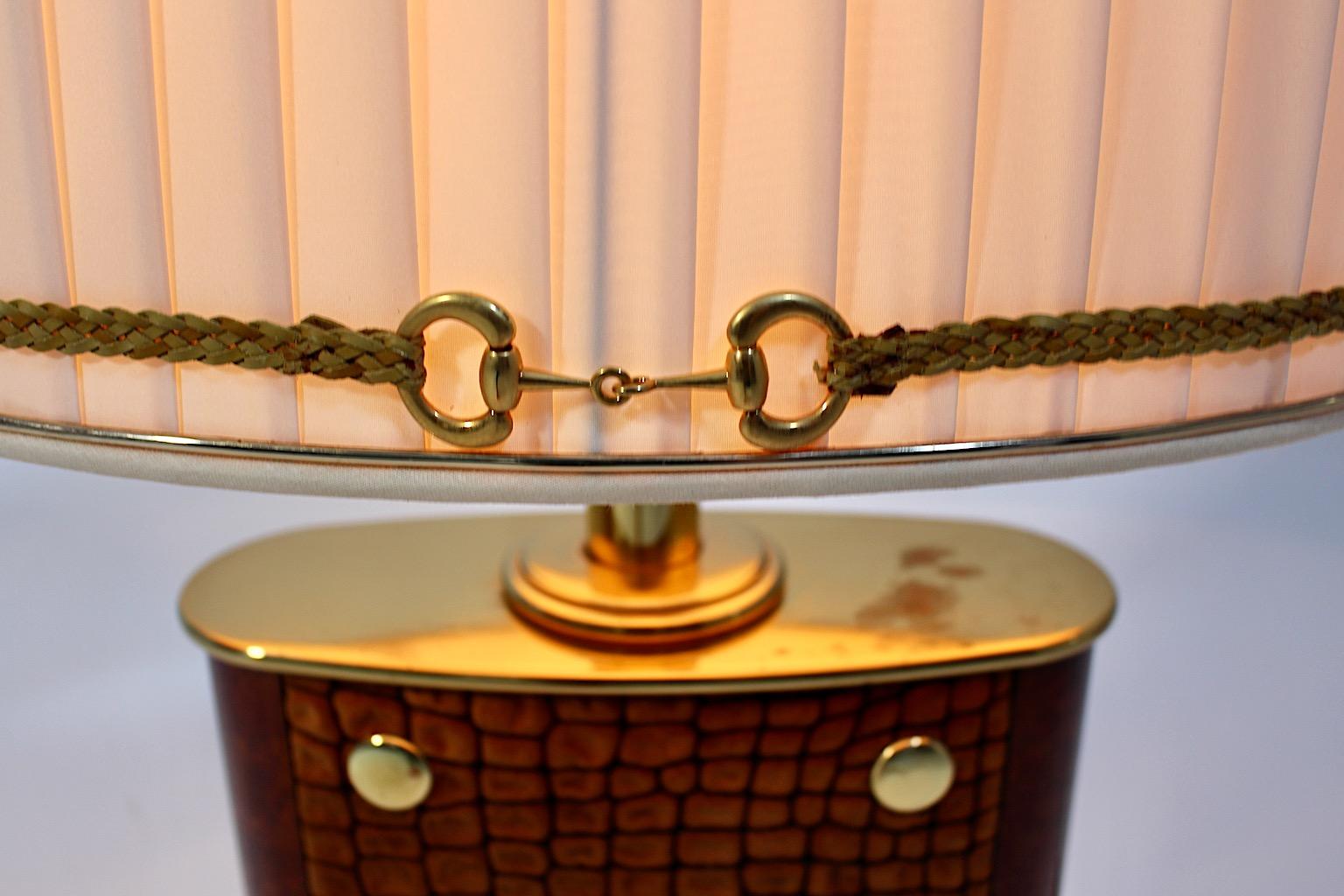 Mid Century Modern Vintage Table Lamp Brass Brown Suede Paolo Gucci 1960s Italy For Sale 8