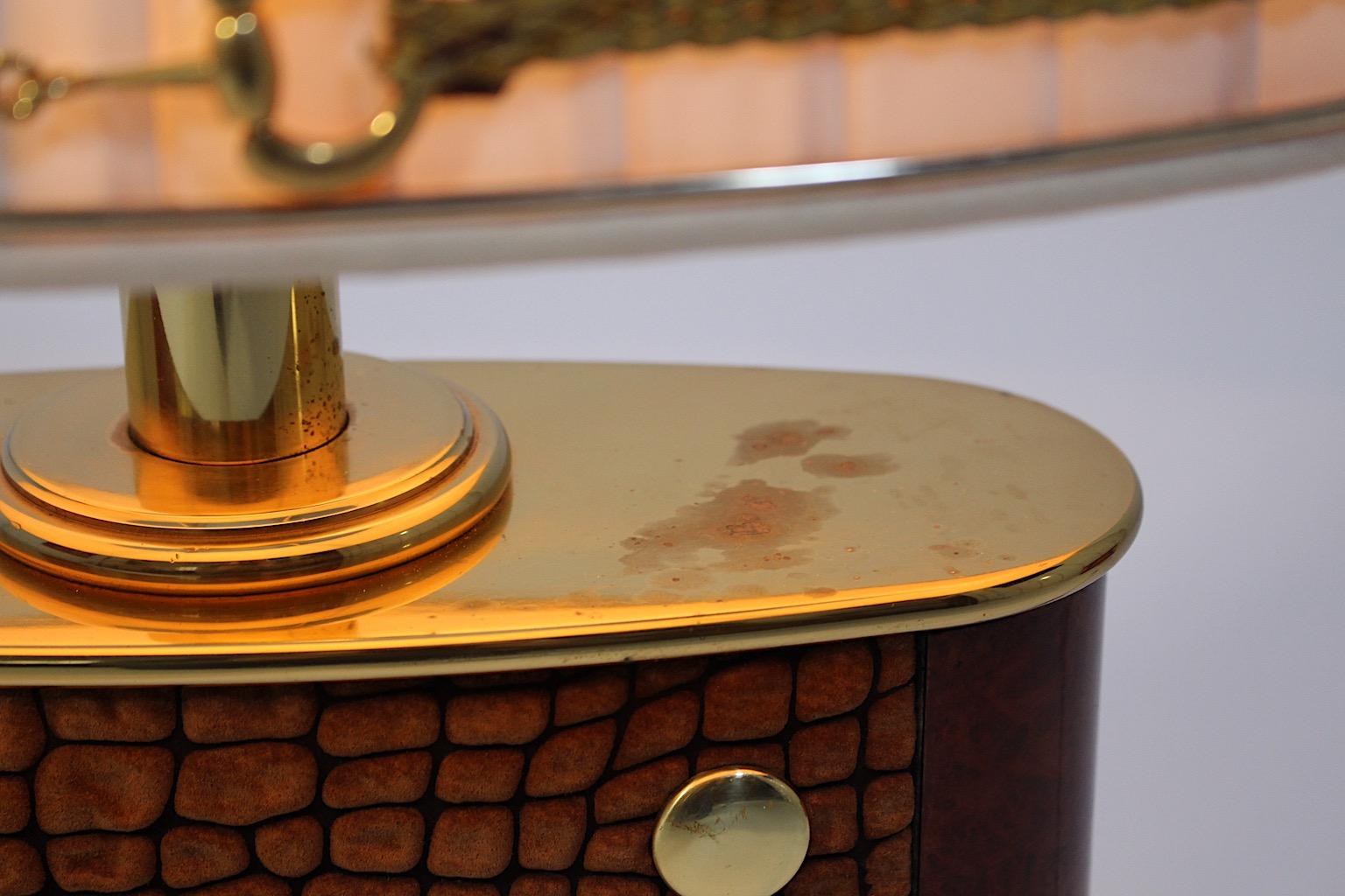Mid Century Modern Vintage Table Lamp Brass Brown Suede Paolo Gucci 1960s Italy For Sale 9