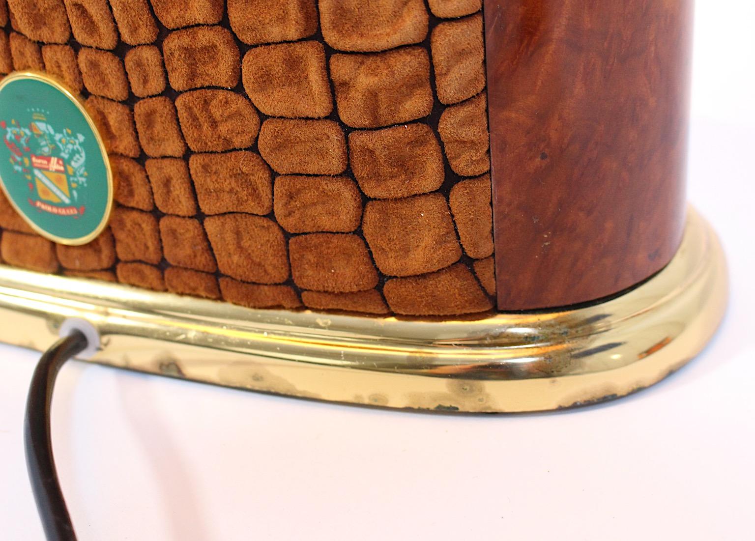 Mid Century Modern Vintage Table Lamp Brass Brown Suede Paolo Gucci 1960s Italy For Sale 11