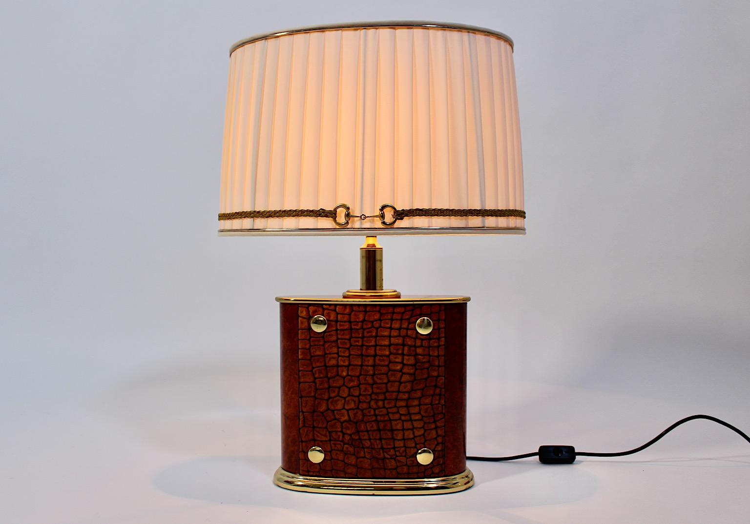 Mid-Century Modern Mid Century Modern Vintage Table Lamp Brass Brown Suede Paolo Gucci 1960s Italy For Sale