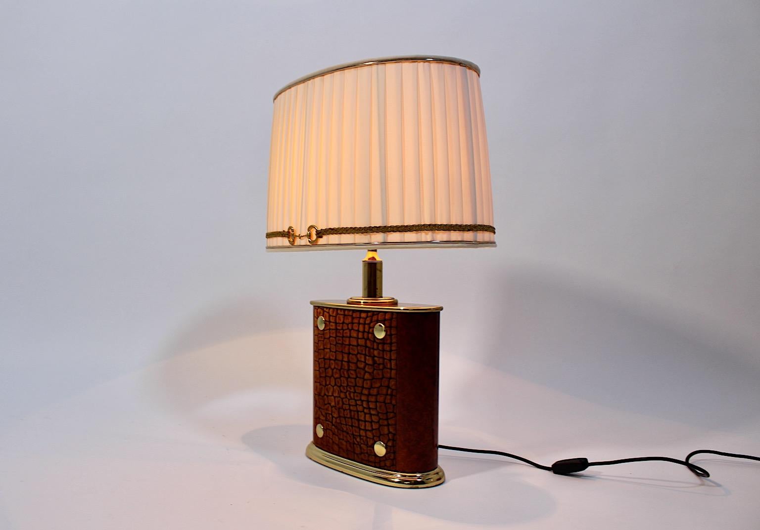 Mid Century Modern Vintage Table Lamp Brass Brown Suede Paolo Gucci 1960s Italy For Sale 1