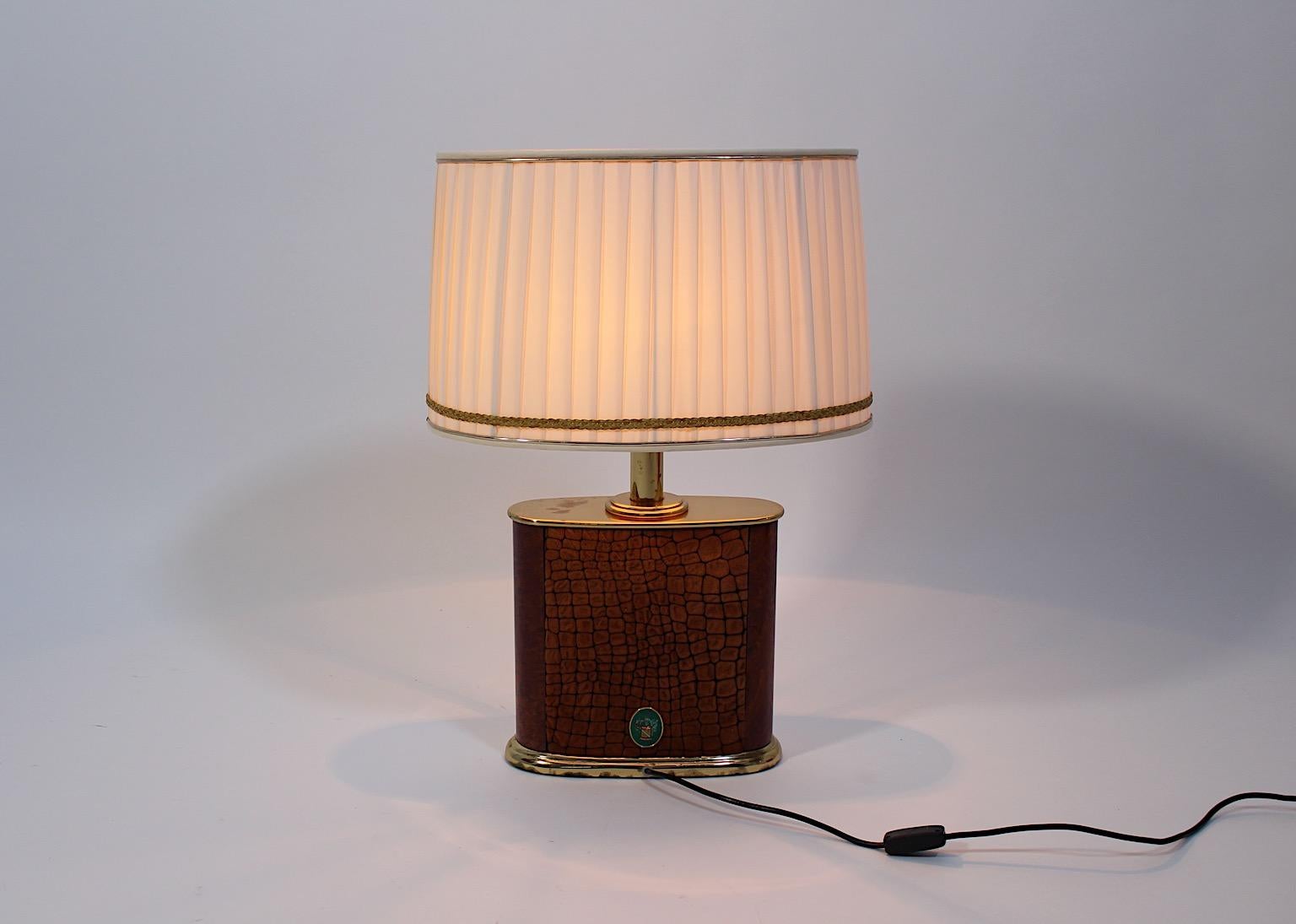 Mid Century Modern Vintage Table Lamp Brass Brown Suede Paolo Gucci 1960s Italy For Sale 2