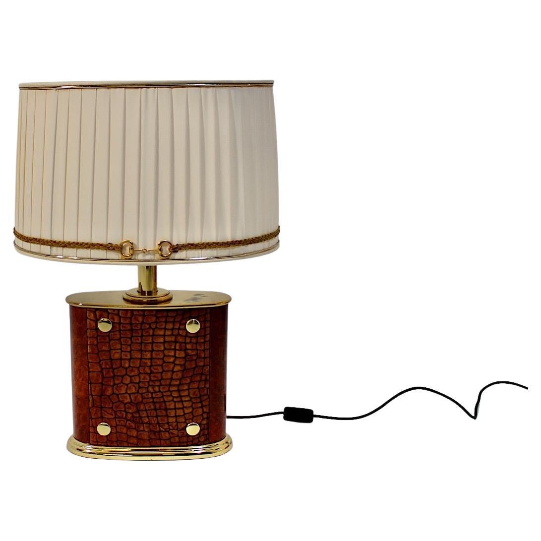Mid Century Modern Vintage Table Lamp Brass Brown Suede Paolo Gucci 1960s Italy For Sale