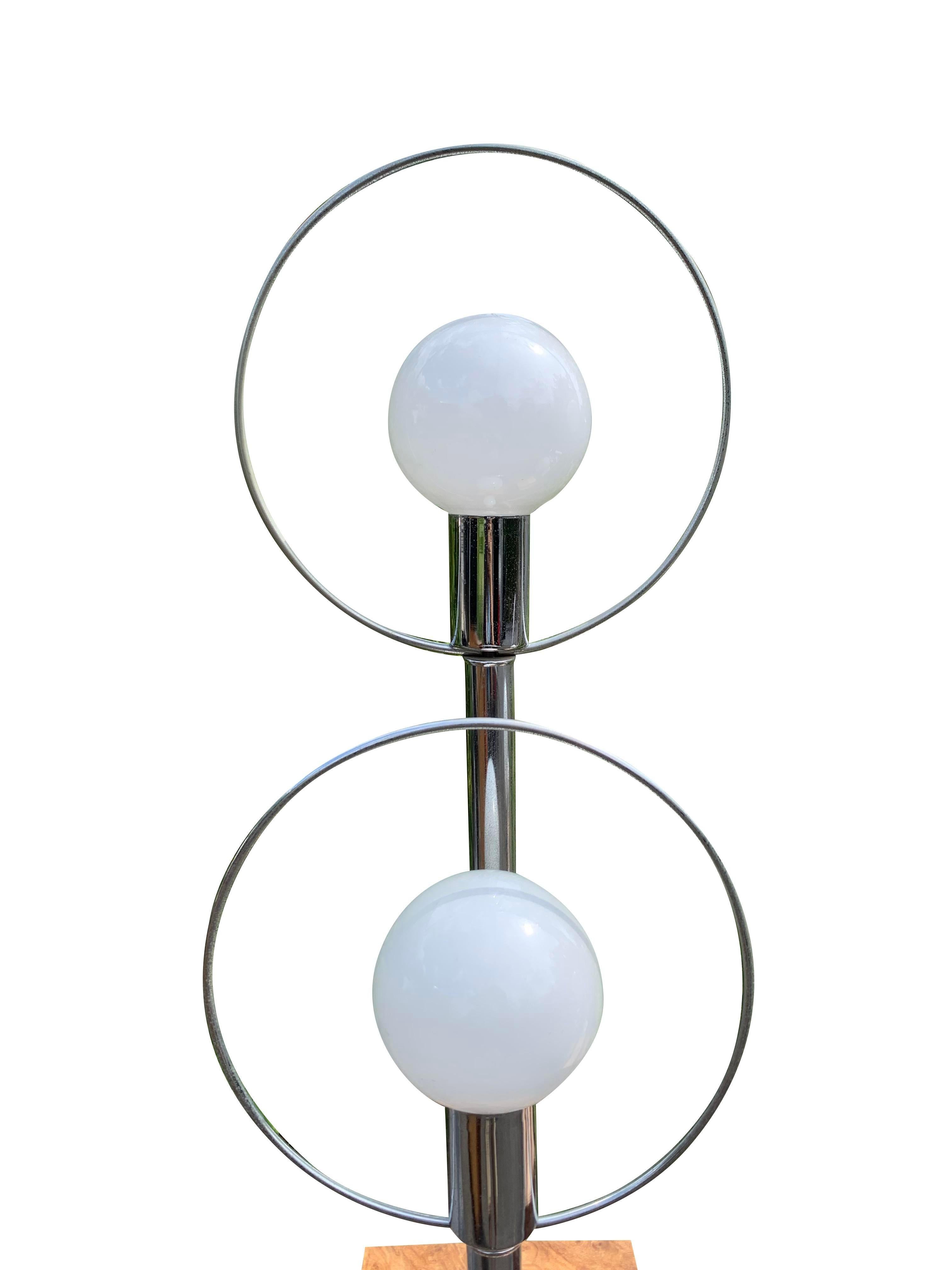 Late 20th Century Mid Century Modern Vintage Table Lamps in Chrome and BurlWood Bases a Pair For Sale