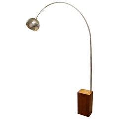 Mid-Century Modern Vintage Tall Walnut and Chrome Arc Floor Lamp, 1960s