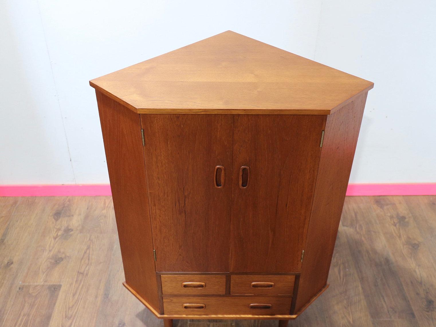 Mid Century Modern Vintage Teak Corner Bar Cocktail Cabinet Danish Style 5