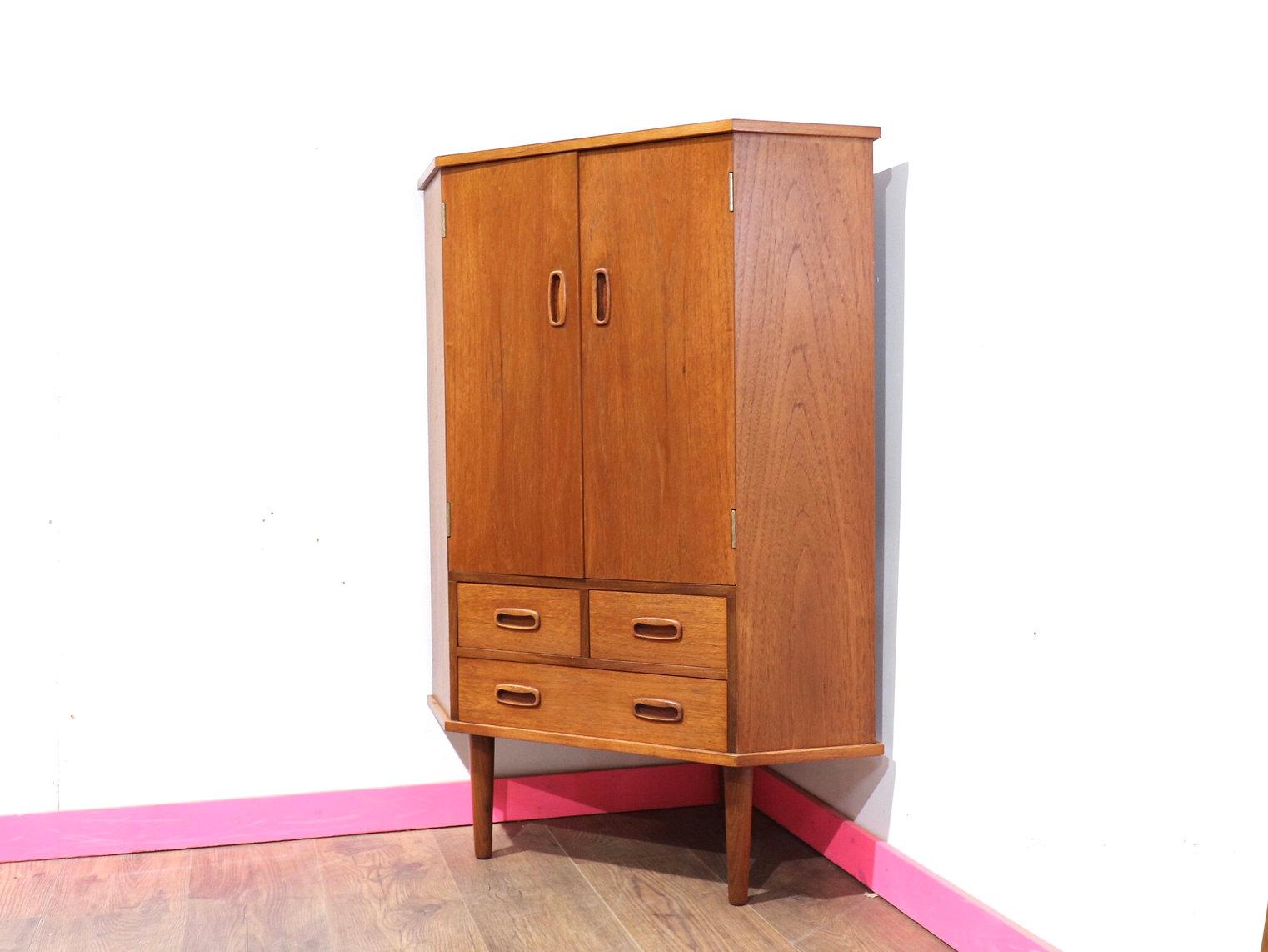 Mid Century Modern Vintage Teak Corner Bar Cocktail Cabinet Danish Style 6