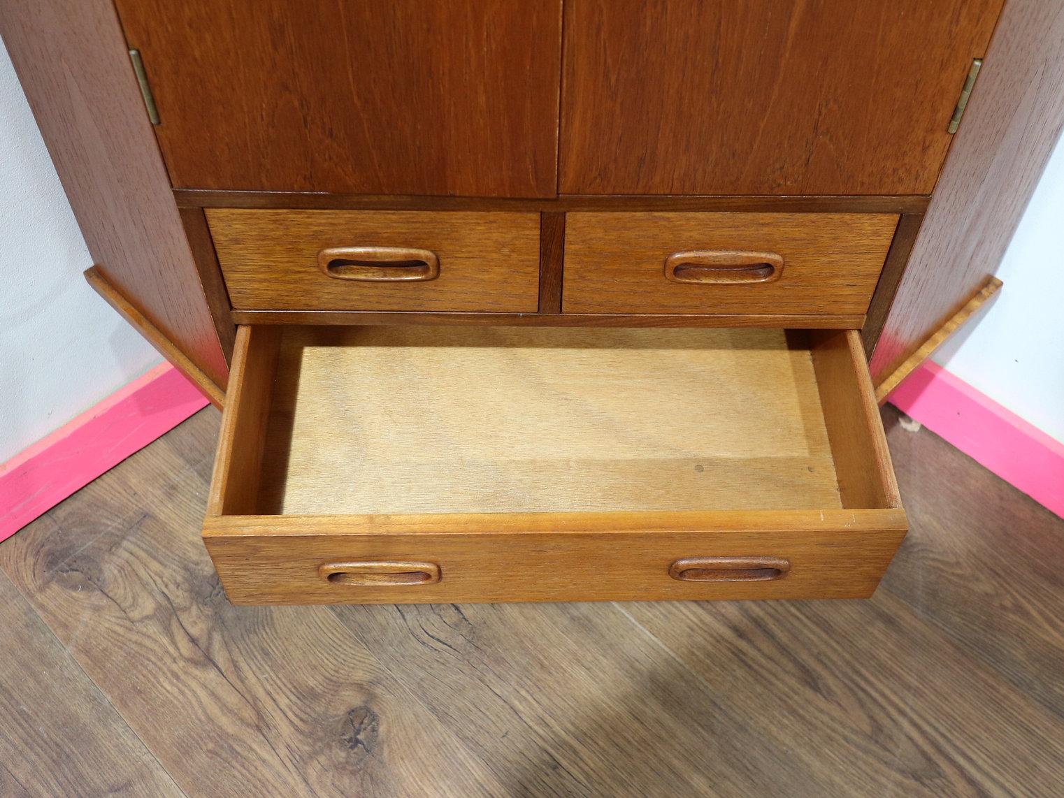 Mid Century Modern Vintage Teak Corner Bar Cocktail Cabinet Danish Style 1