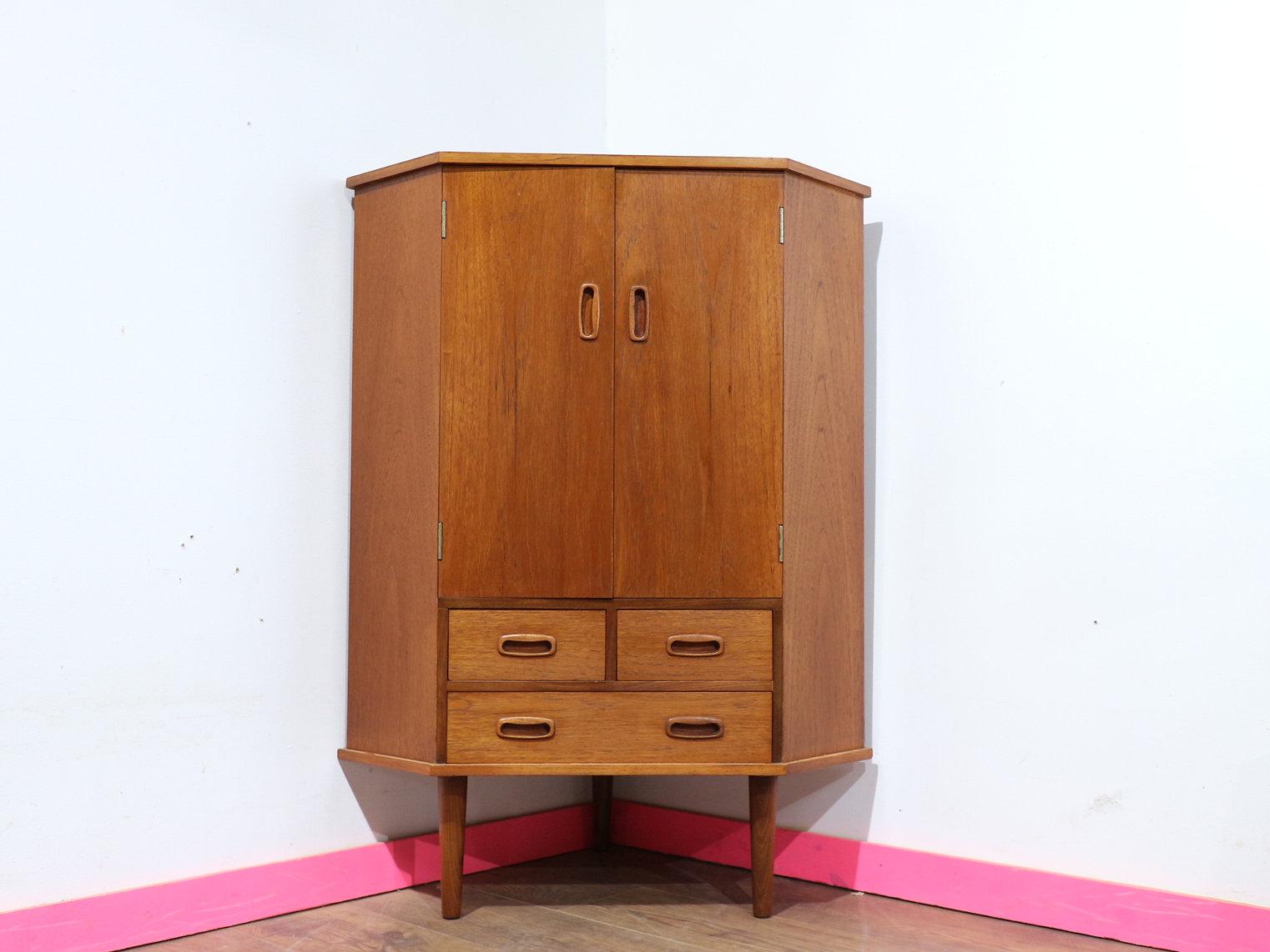 Mid Century Modern Vintage Teak Corner Bar Cocktail Cabinet Danish Style 2