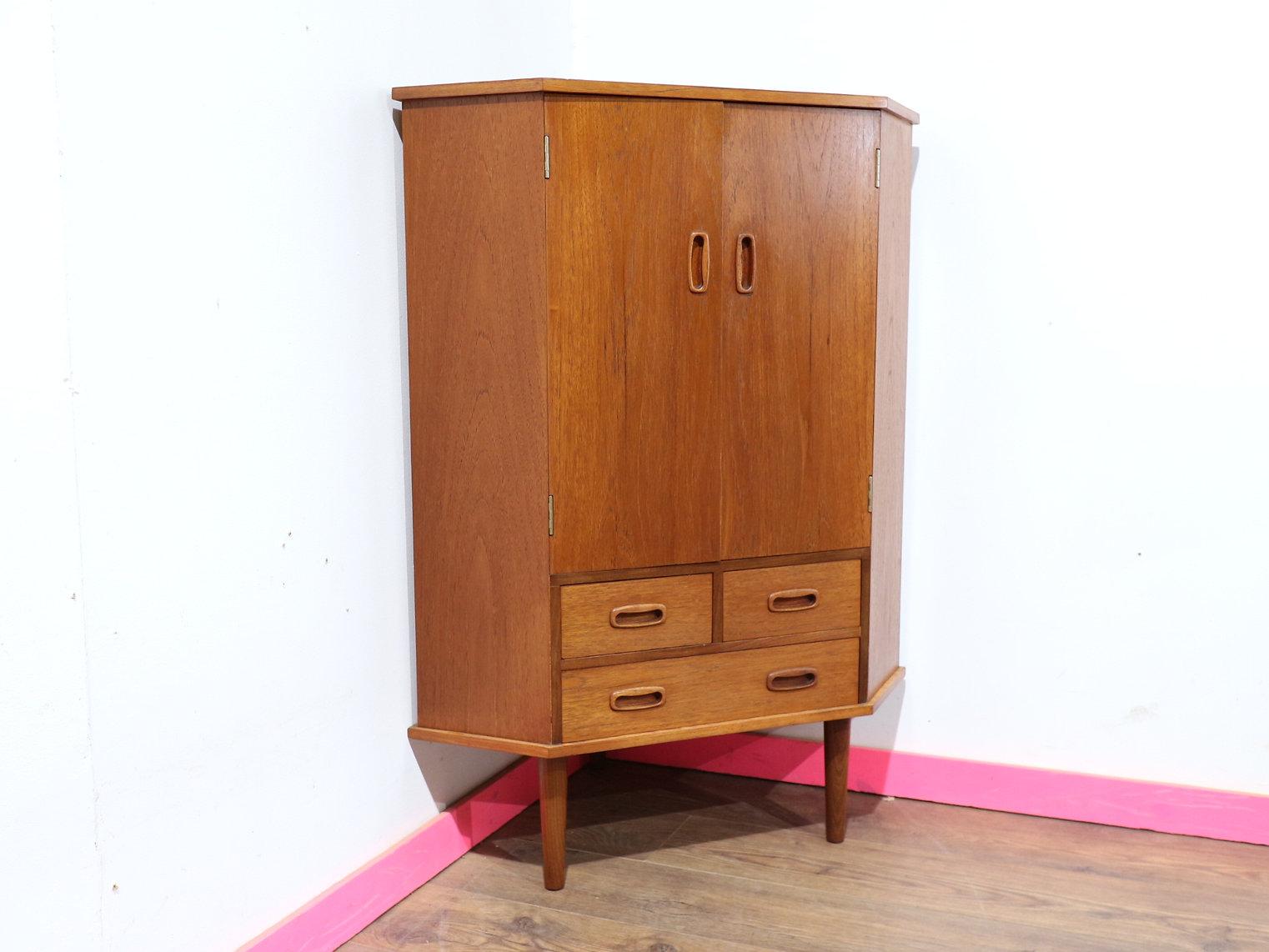Mid Century Modern Vintage Teak Corner Bar Cocktail Cabinet Danish Style 3