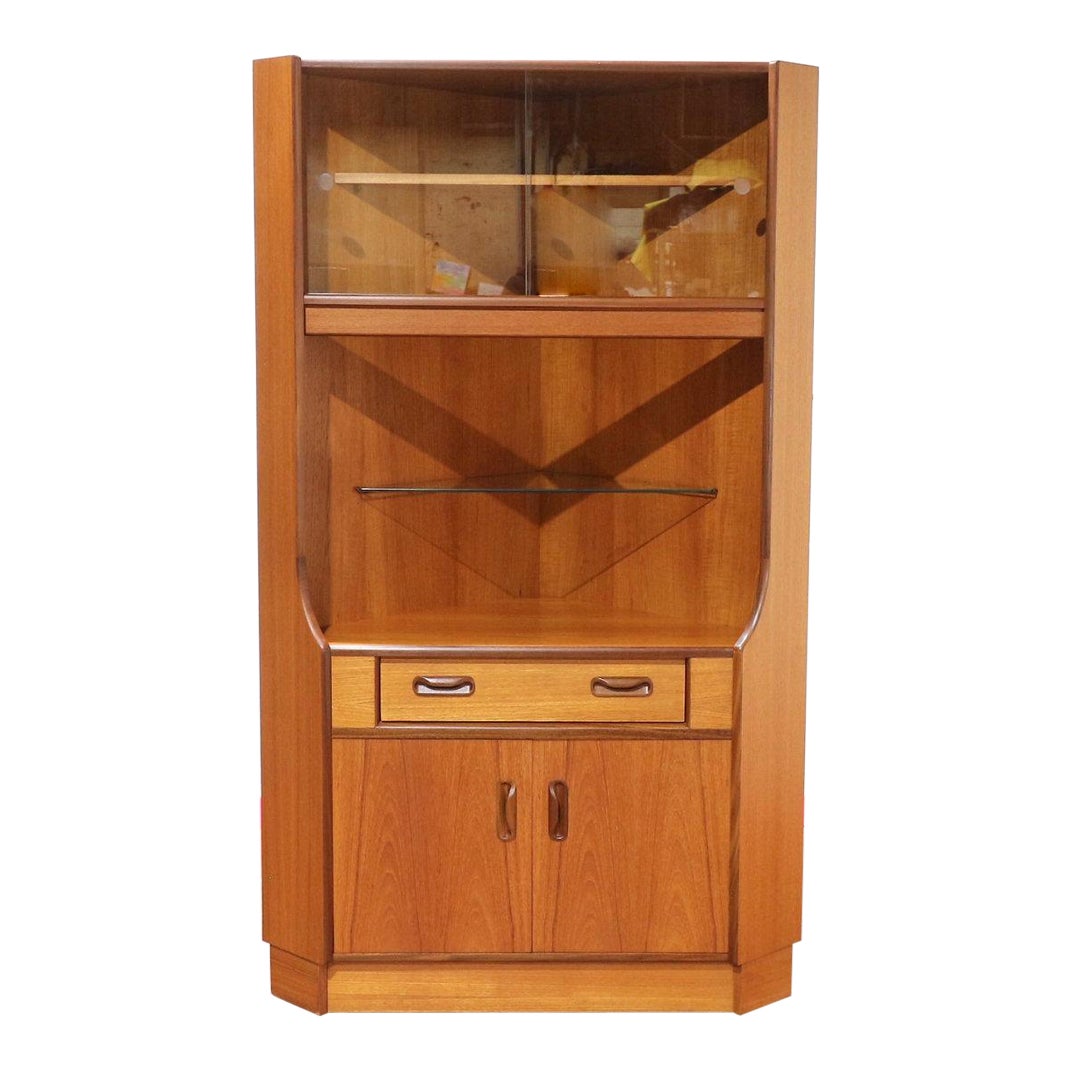 Mid Century Modern Vintage Teak Corner Display China Cabinet by G plan