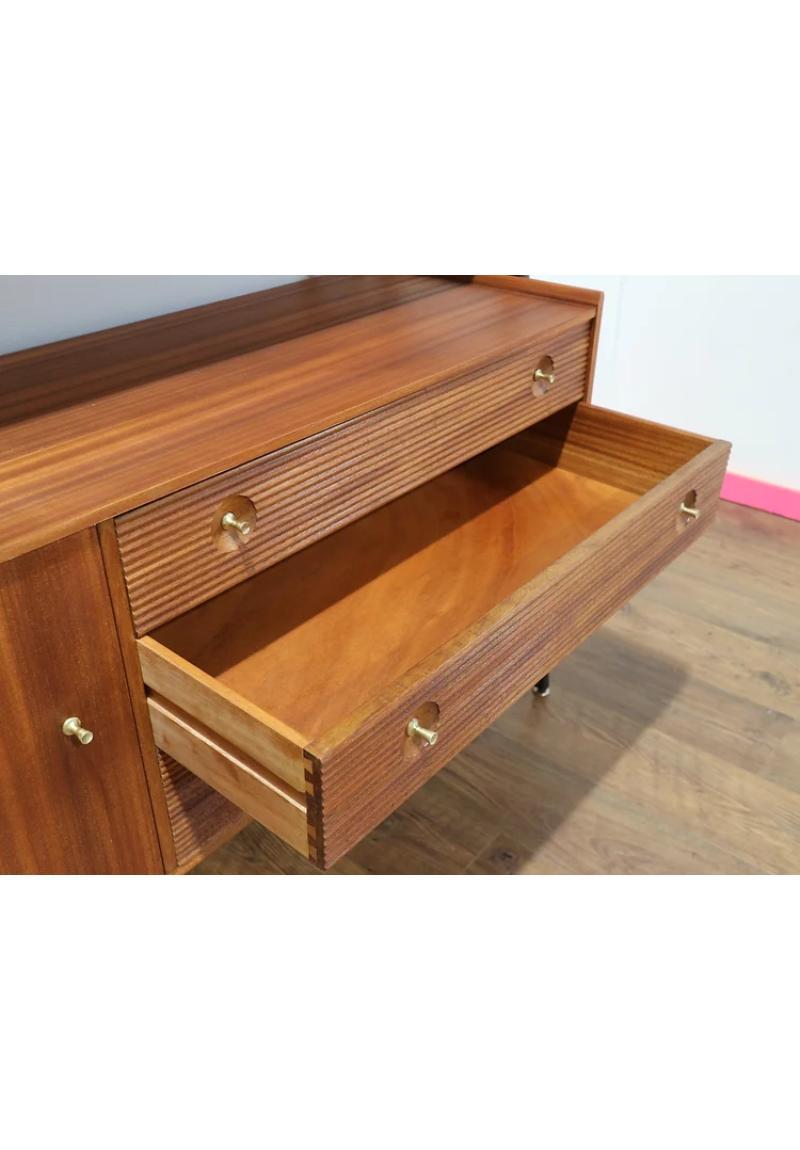 Glass Mid Century Modern Vintage Teak Credenza Buffet Sideboard by Nathan