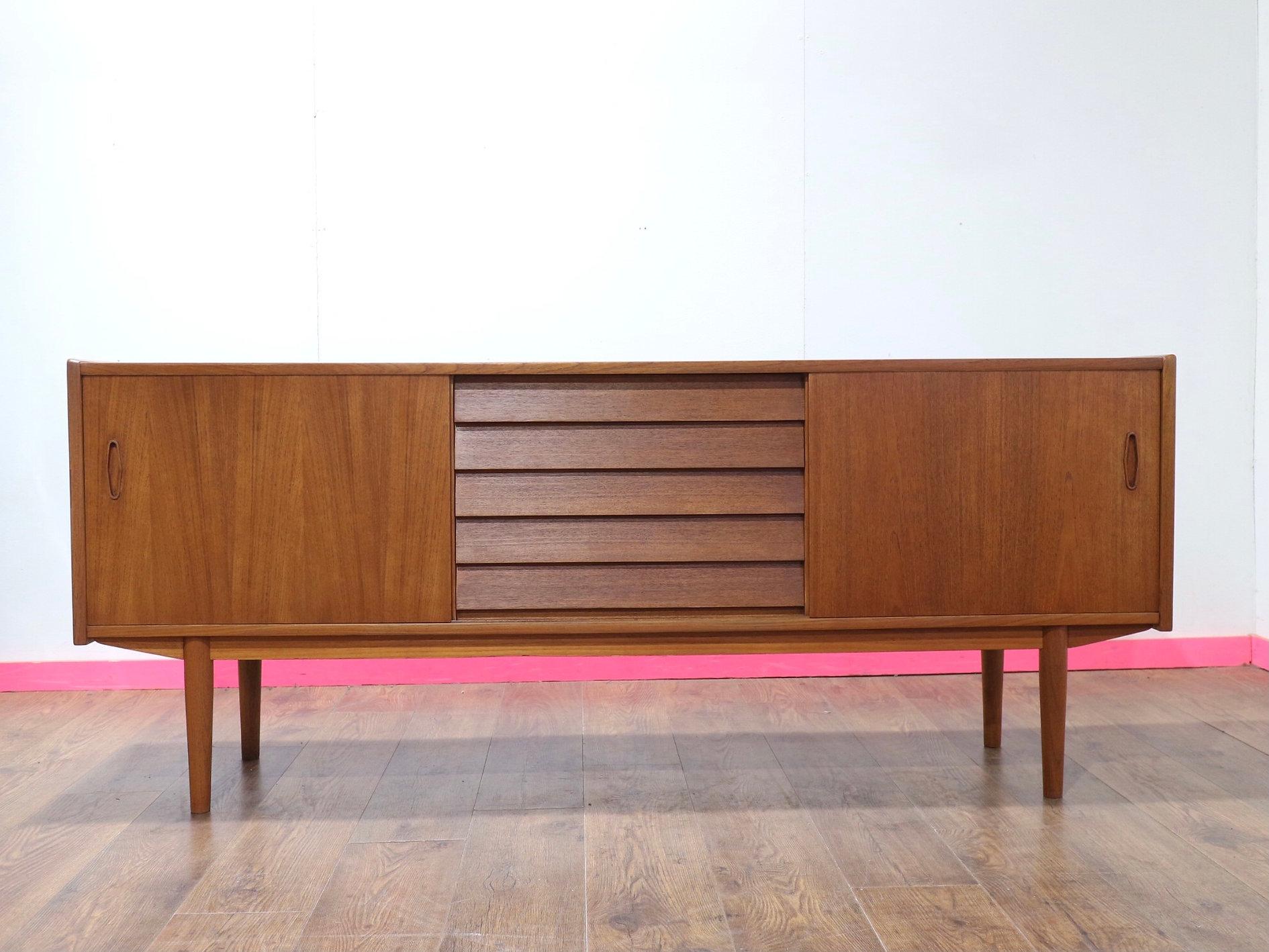 British Mid Century Modern Vintage Teak Credenza Sideboard by Nils Jonsson Scandinavian For Sale
