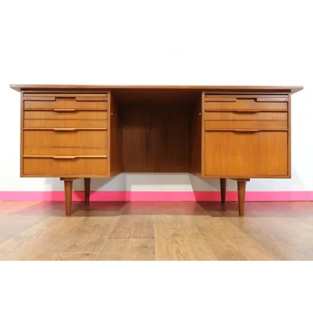 British Mid Century Modern Vintage Teak Desk Office Furniture Danish Style For Sale