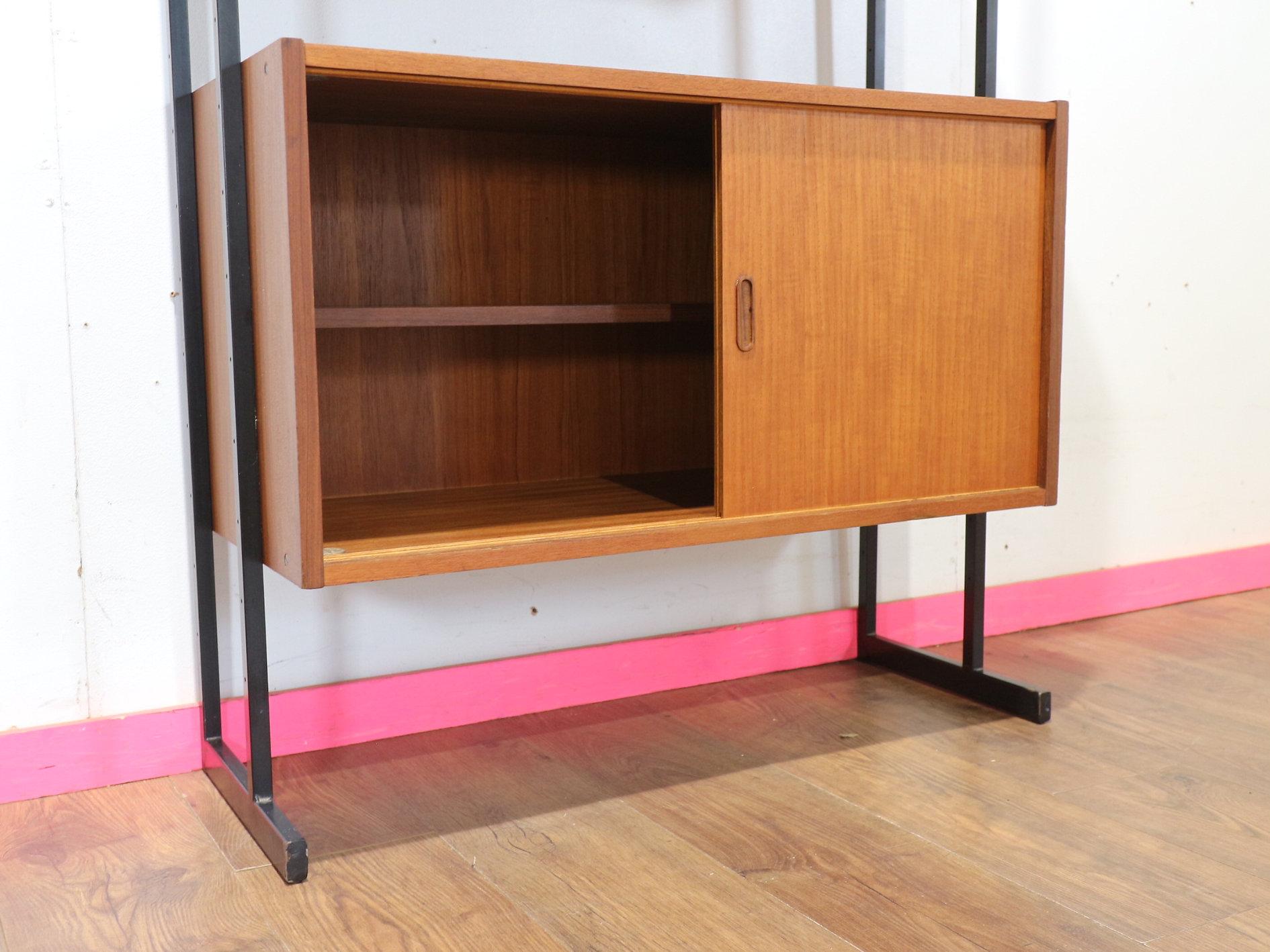 Mid Century Modern Vintage Teak Display Bookcase Wall Cabinet by Uniflex 4