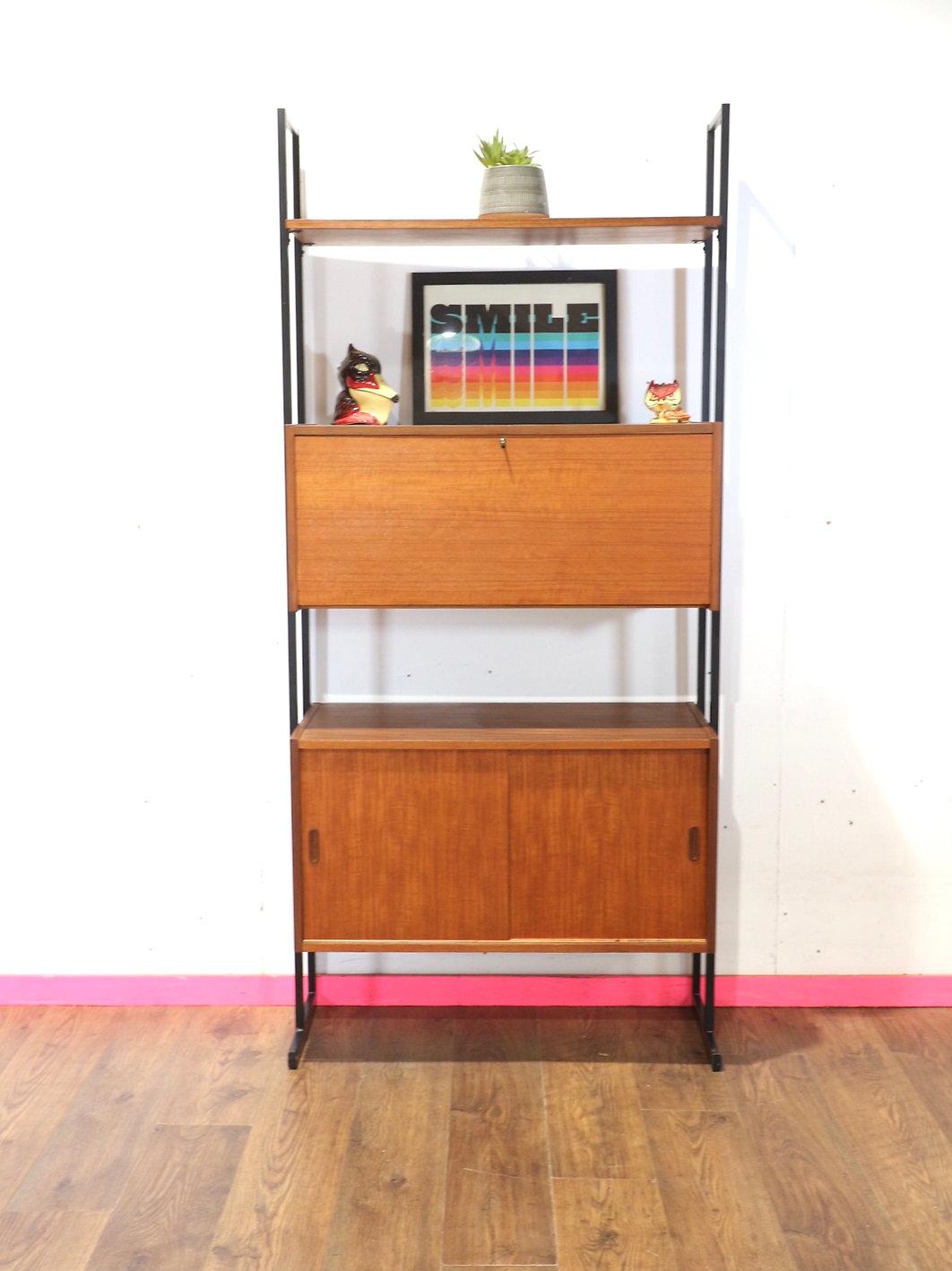 Mid Century Modern Vintage Teak Display Bookcase Wall Cabinet by Uniflex 6