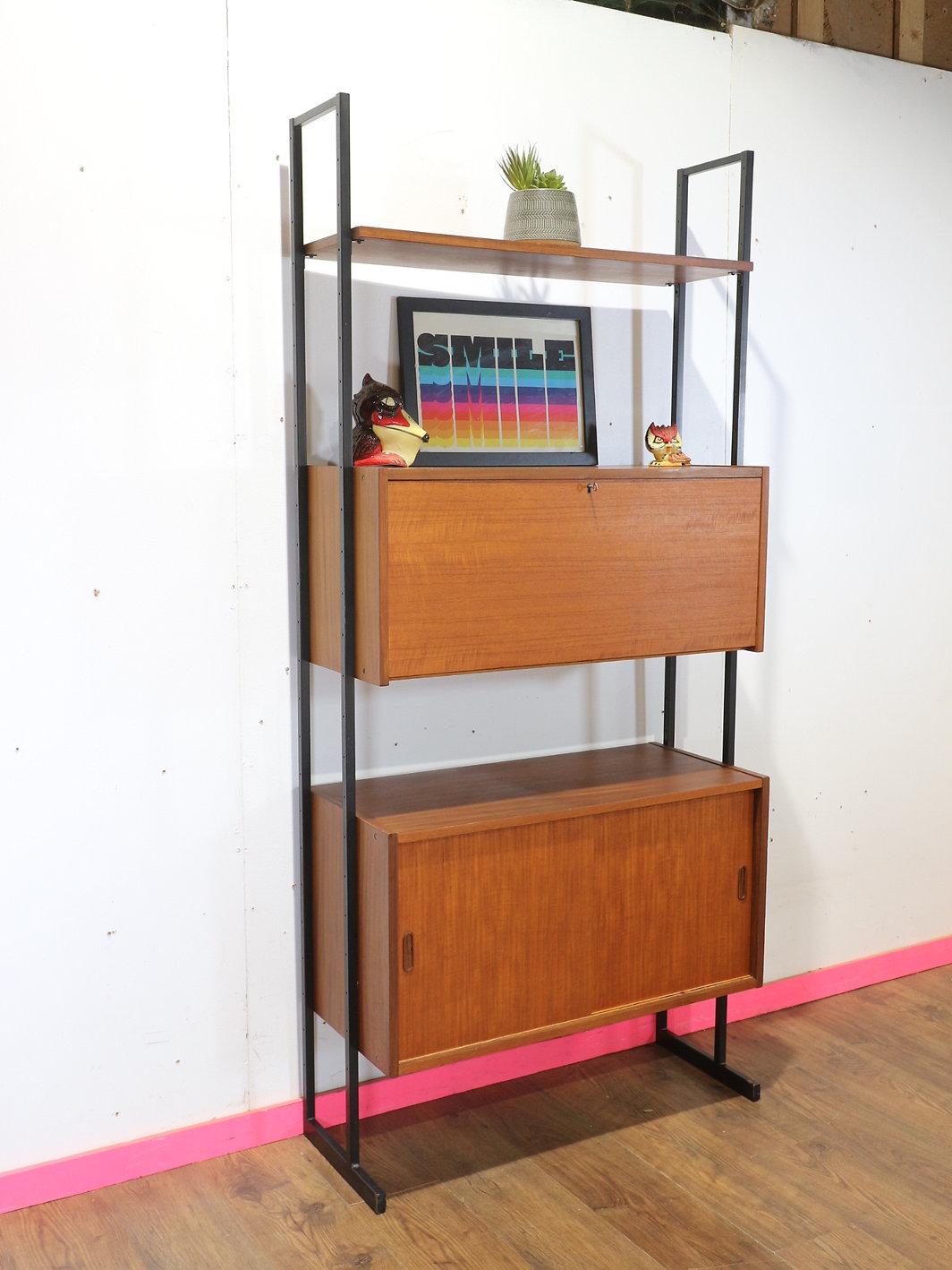Mid Century Modern Vintage Teak Display Bookcase Wall Cabinet by Uniflex 7