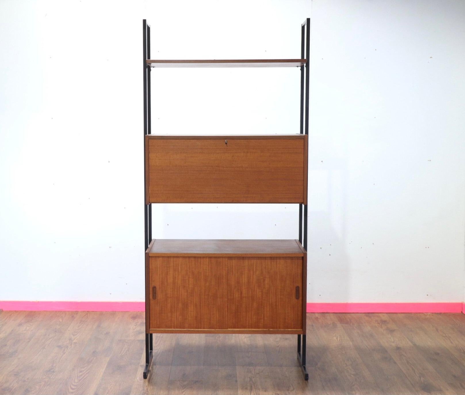 Mid Century Modern Vintage Teak Display Bookcase Wall Cabinet by Uniflex 8