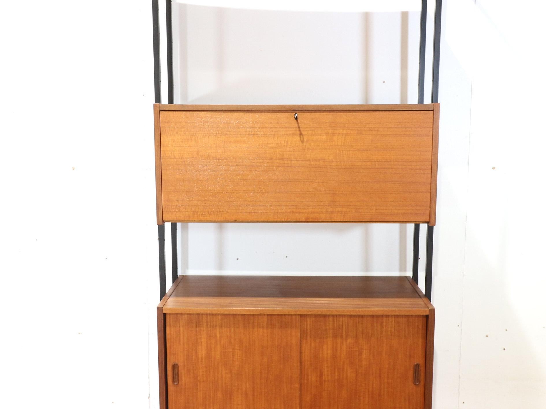 British Mid Century Modern Vintage Teak Display Bookcase Wall Cabinet by Uniflex