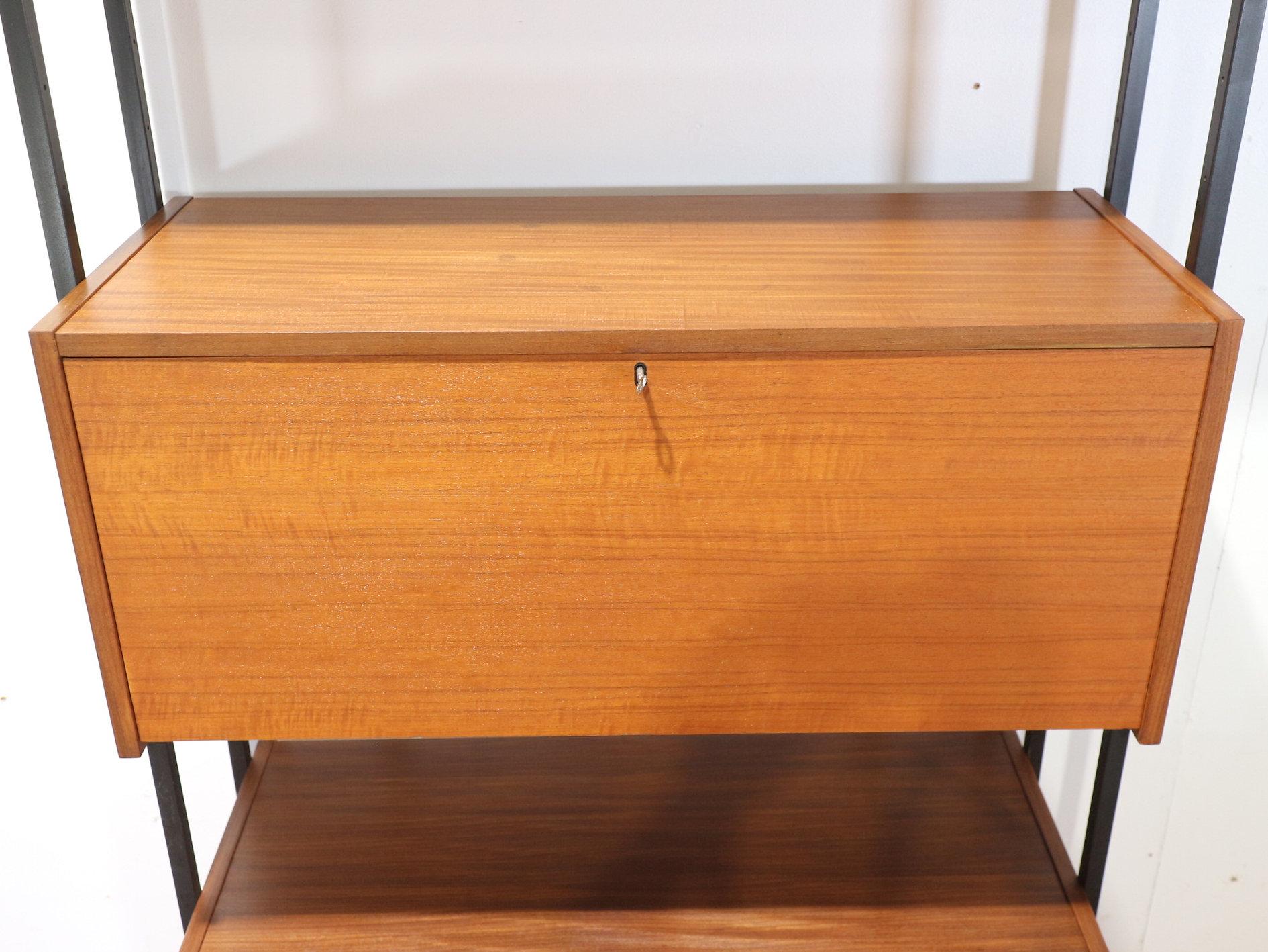 Mid Century Modern Vintage Teak Display Bookcase Wall Cabinet by Uniflex 1