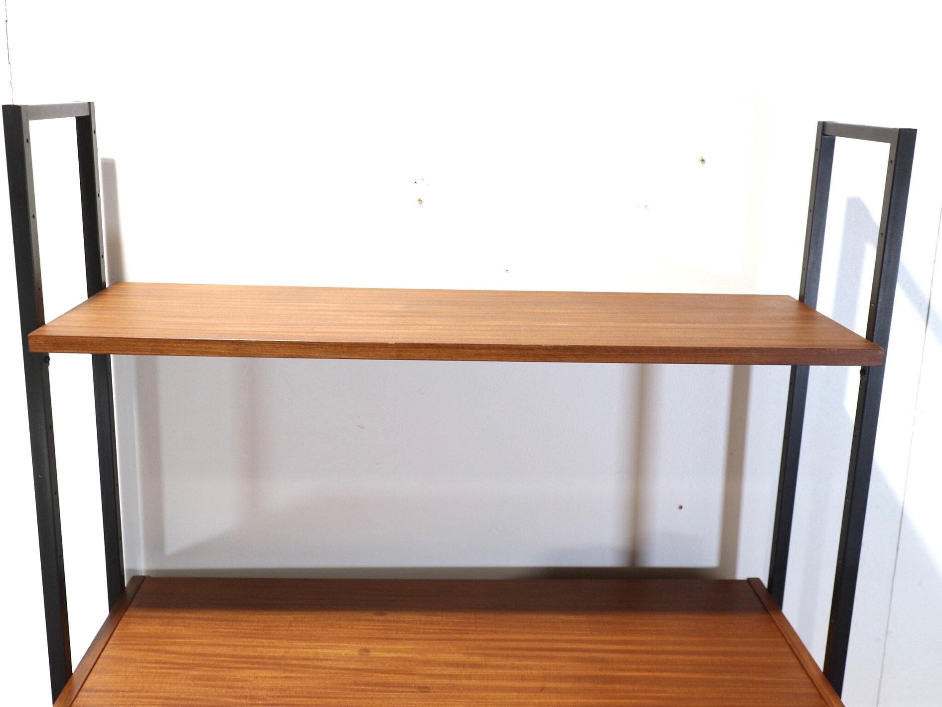 Mid Century Modern Vintage Teak Display Bookcase Wall Cabinet by Uniflex 2