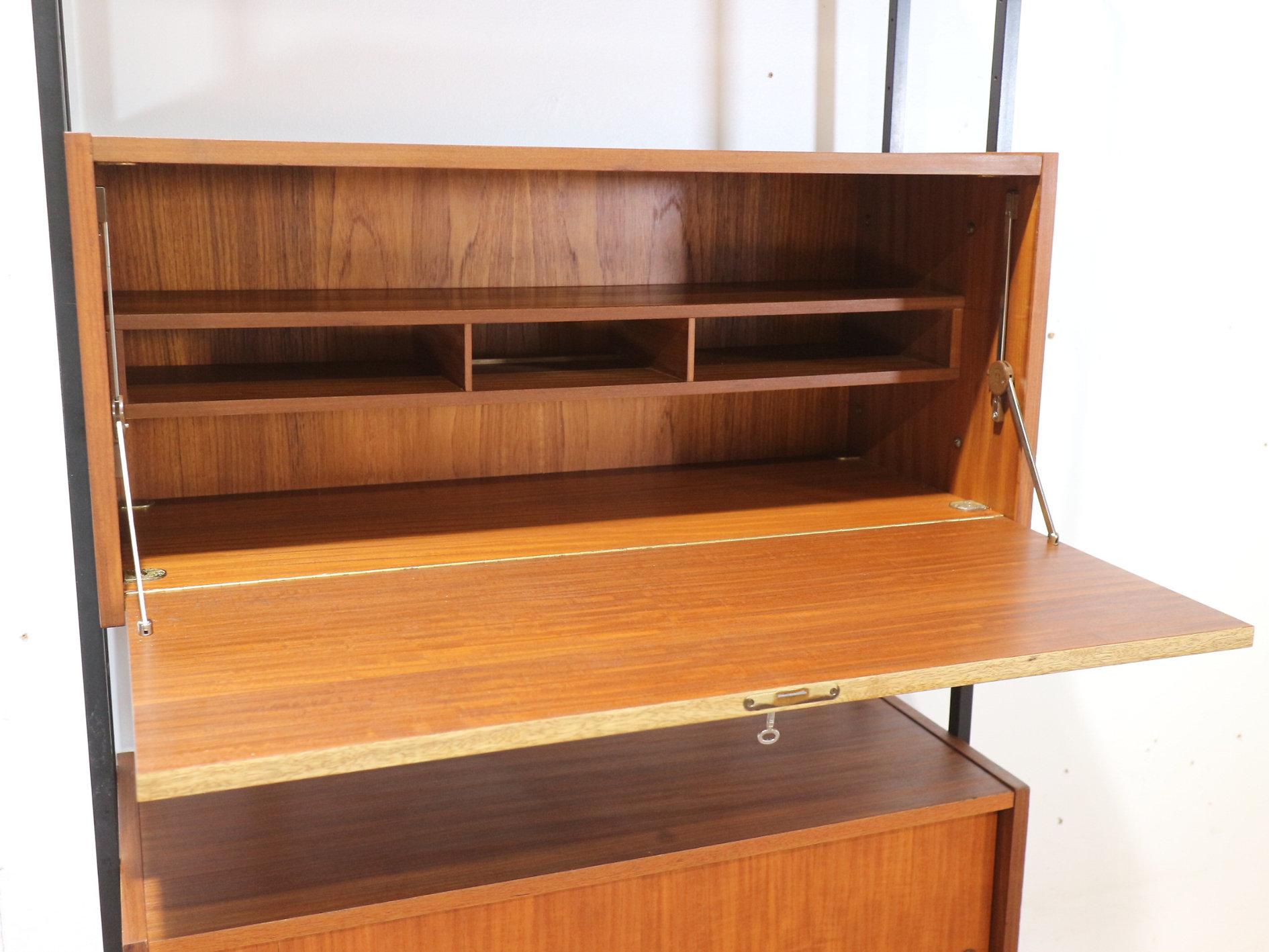 Mid Century Modern Vintage Teak Display Bookcase Wall Cabinet by Uniflex 3