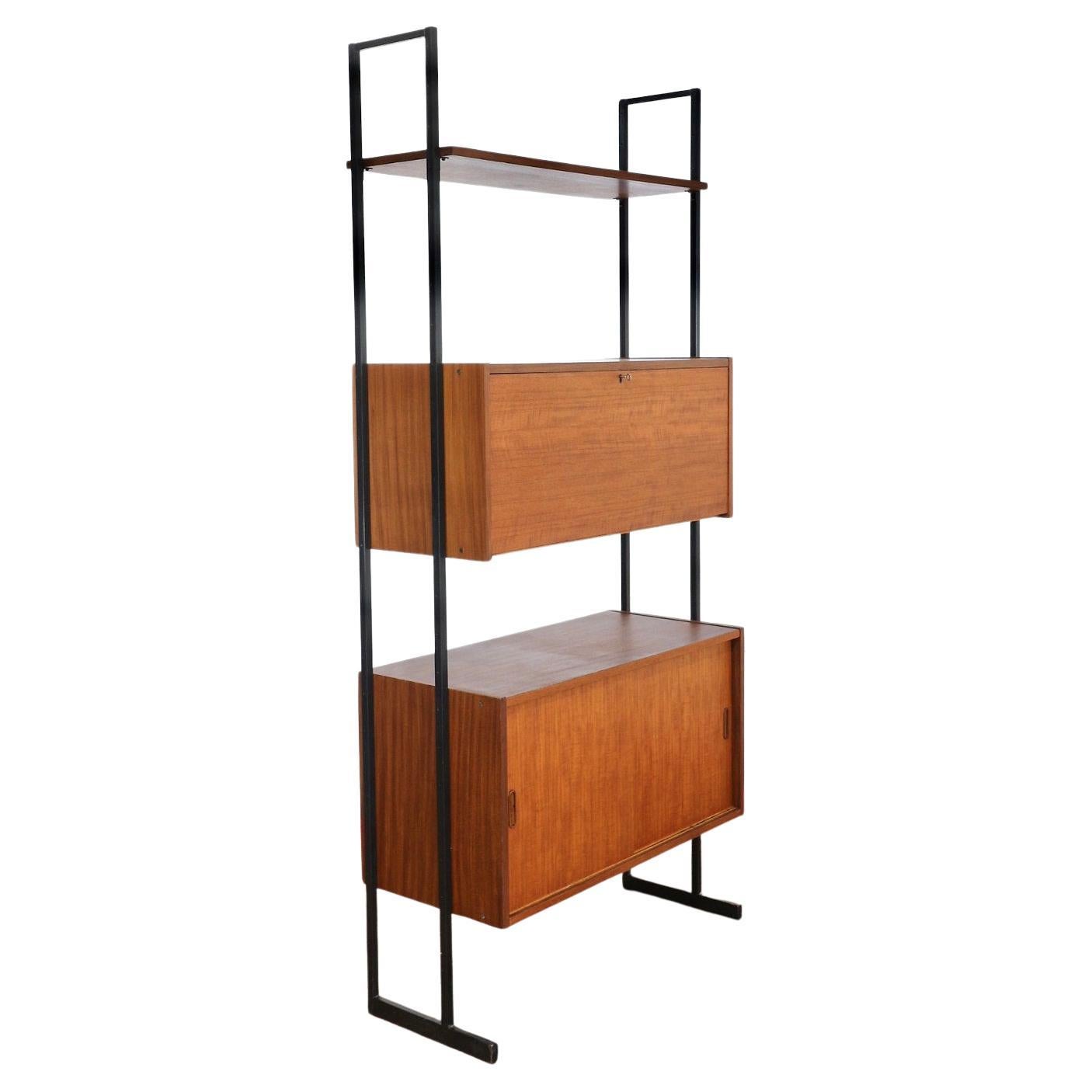 Mid Century Modern Vintage Teak Display Bookcase Wall Cabinet by Uniflex