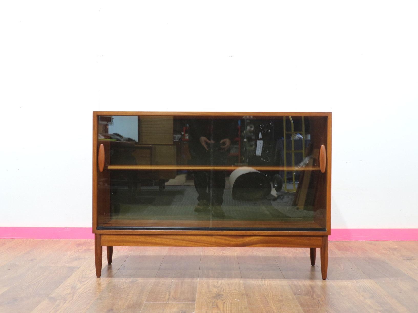 British Mid Century Modern Vintage Teak Display China Cabinet Bookcase Danish Style