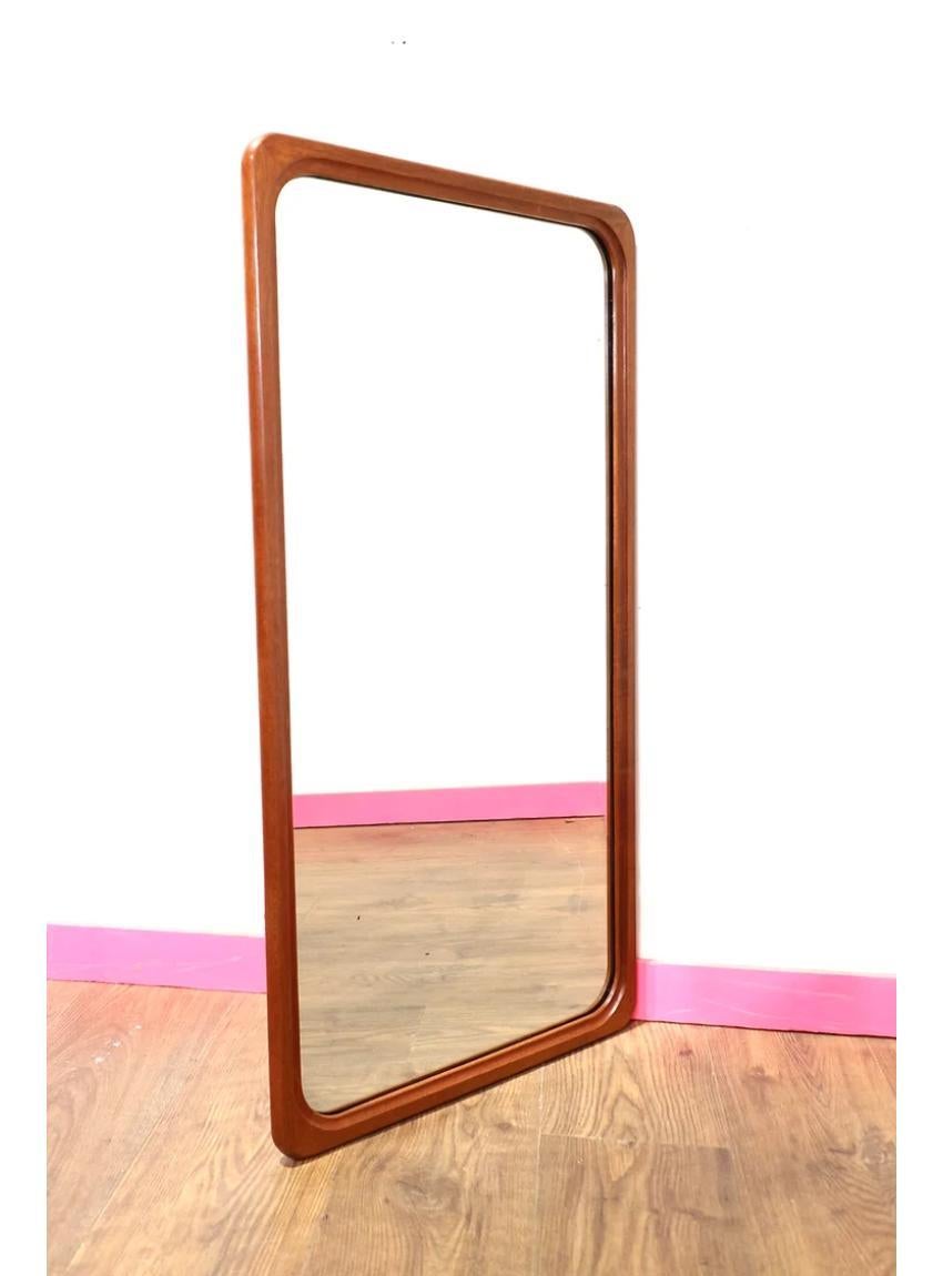Mid Century Modern Vintage Teak Framed Mirror Danish Style For Sale 1