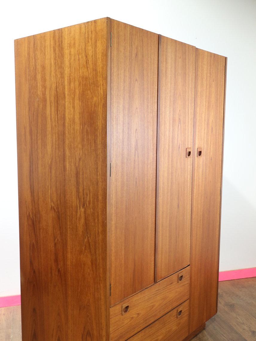 Mid Century Modern Vintage Teak Gentlemens Armoire Wardrobe Danish Style 1