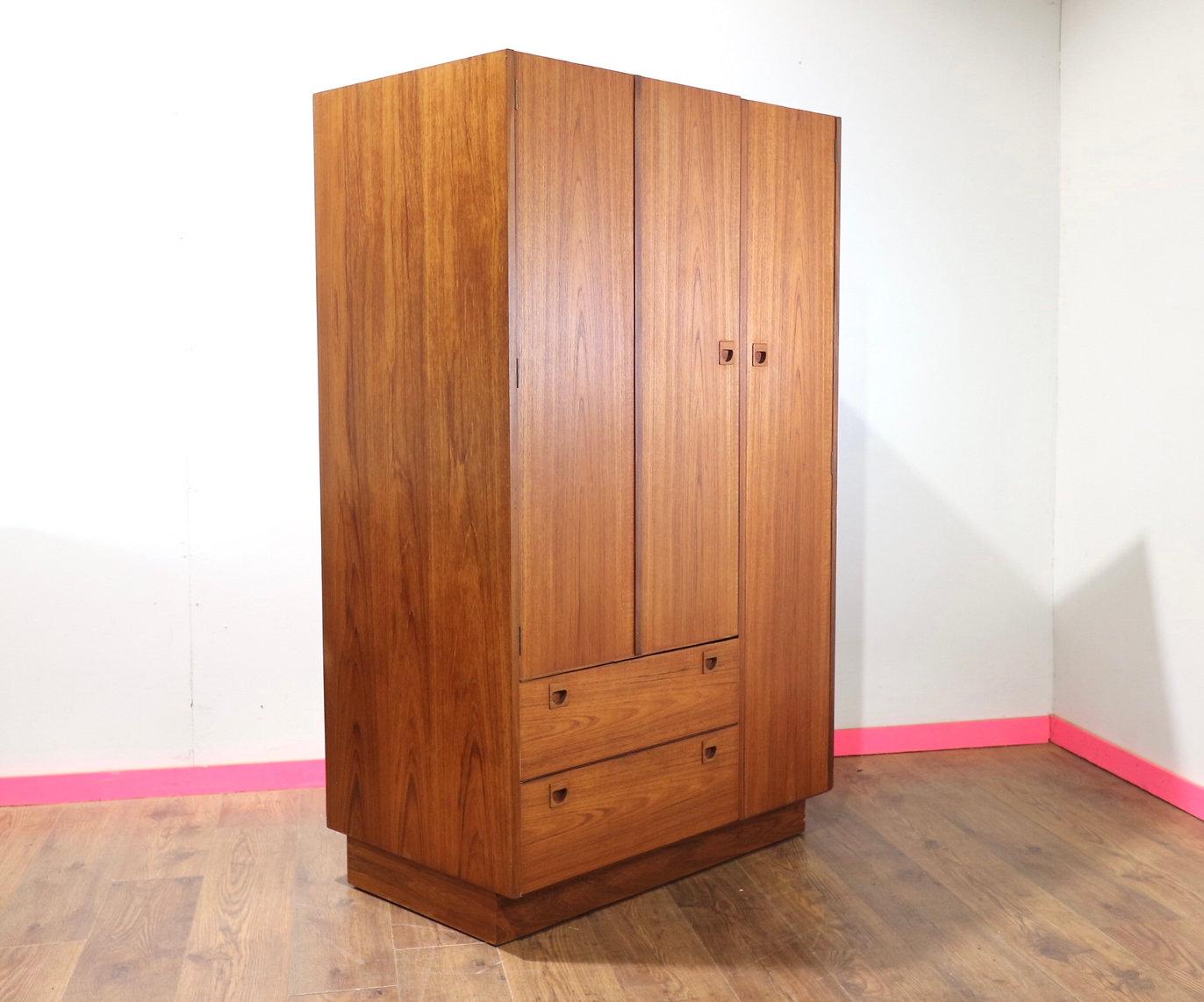 Mid Century Modern Vintage Teak Gentlemens Armoire Wardrobe Danish Style 3