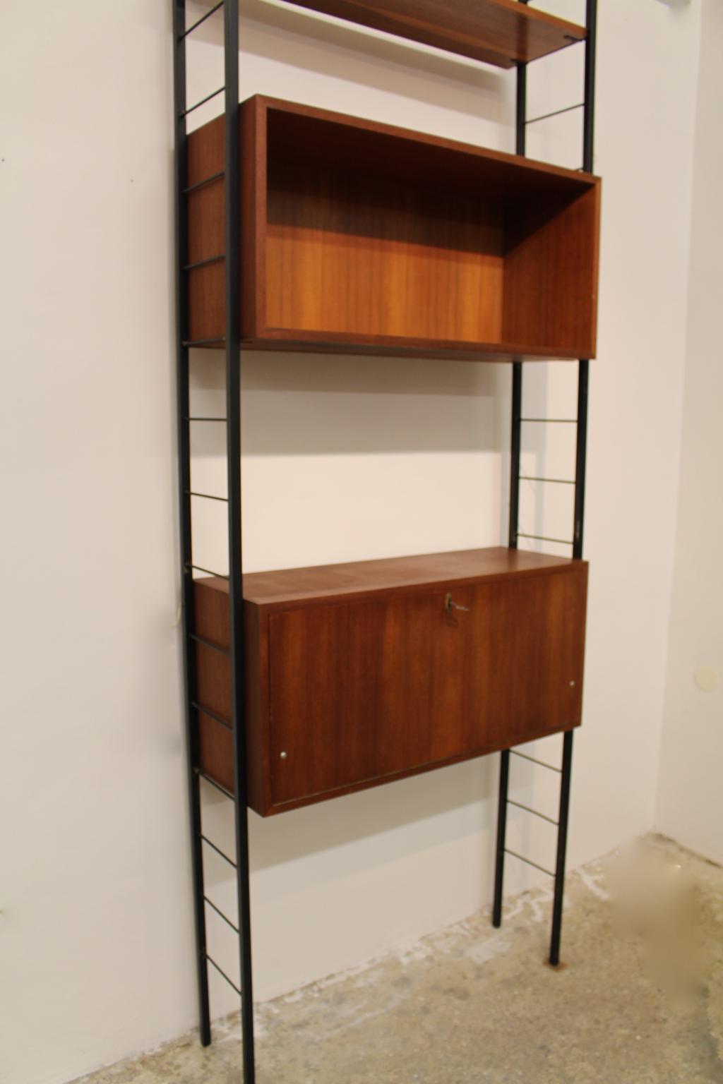 Lacquered Mid-Century Modern Vintage Teak Ladder String Shelf with Elements, circa 1960