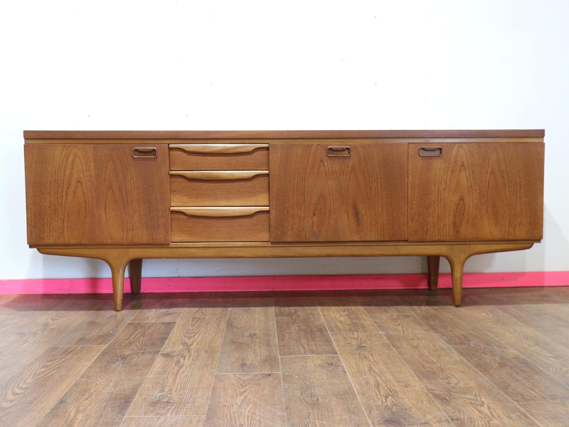 British Mid Century Modern Vintage Teak Sideboard Credenza by Greaves and Thomas For Sale