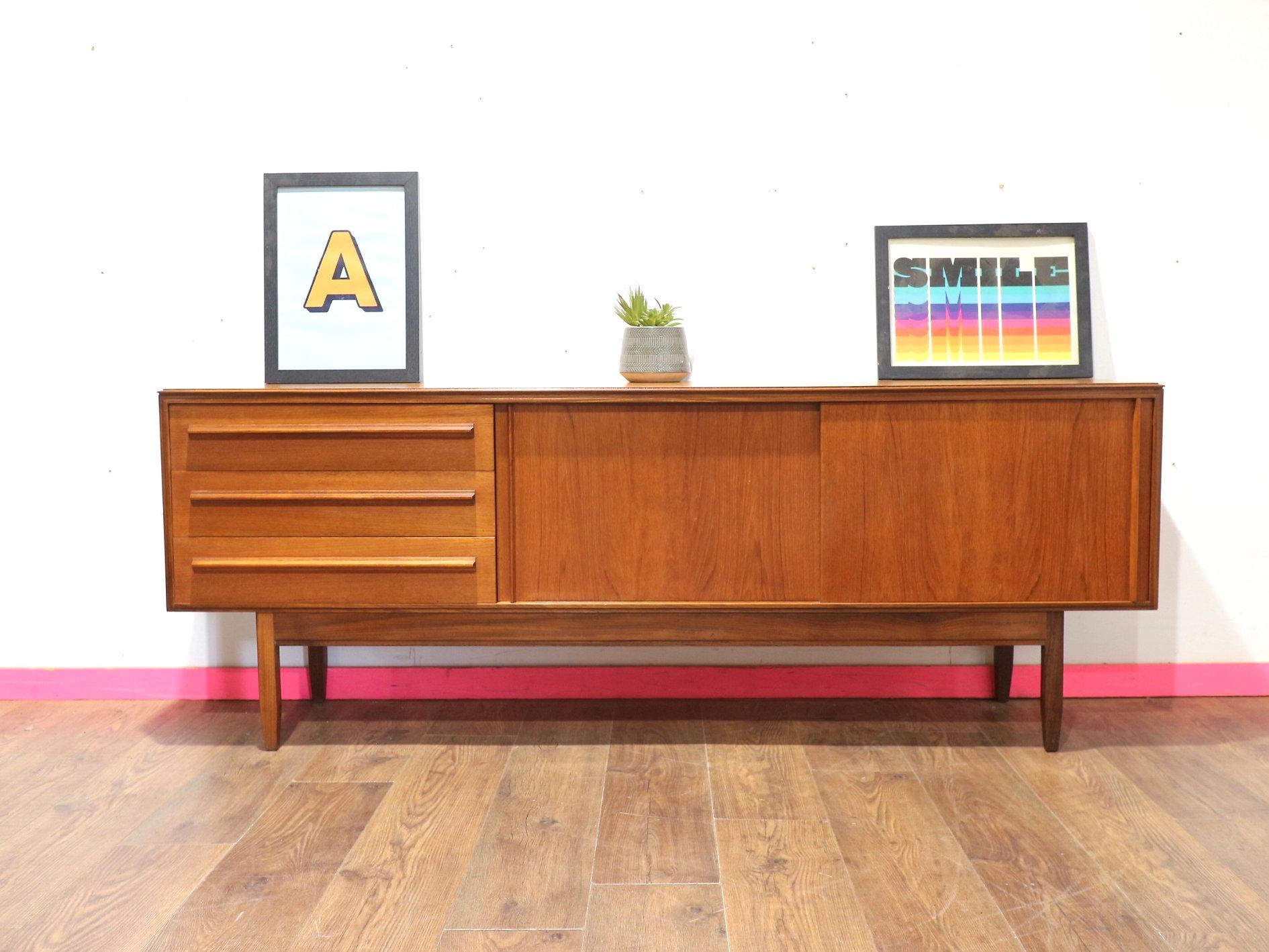 British Mid Century Modern Vintage Teak Sideboard Credenza by White and Newton For Sale