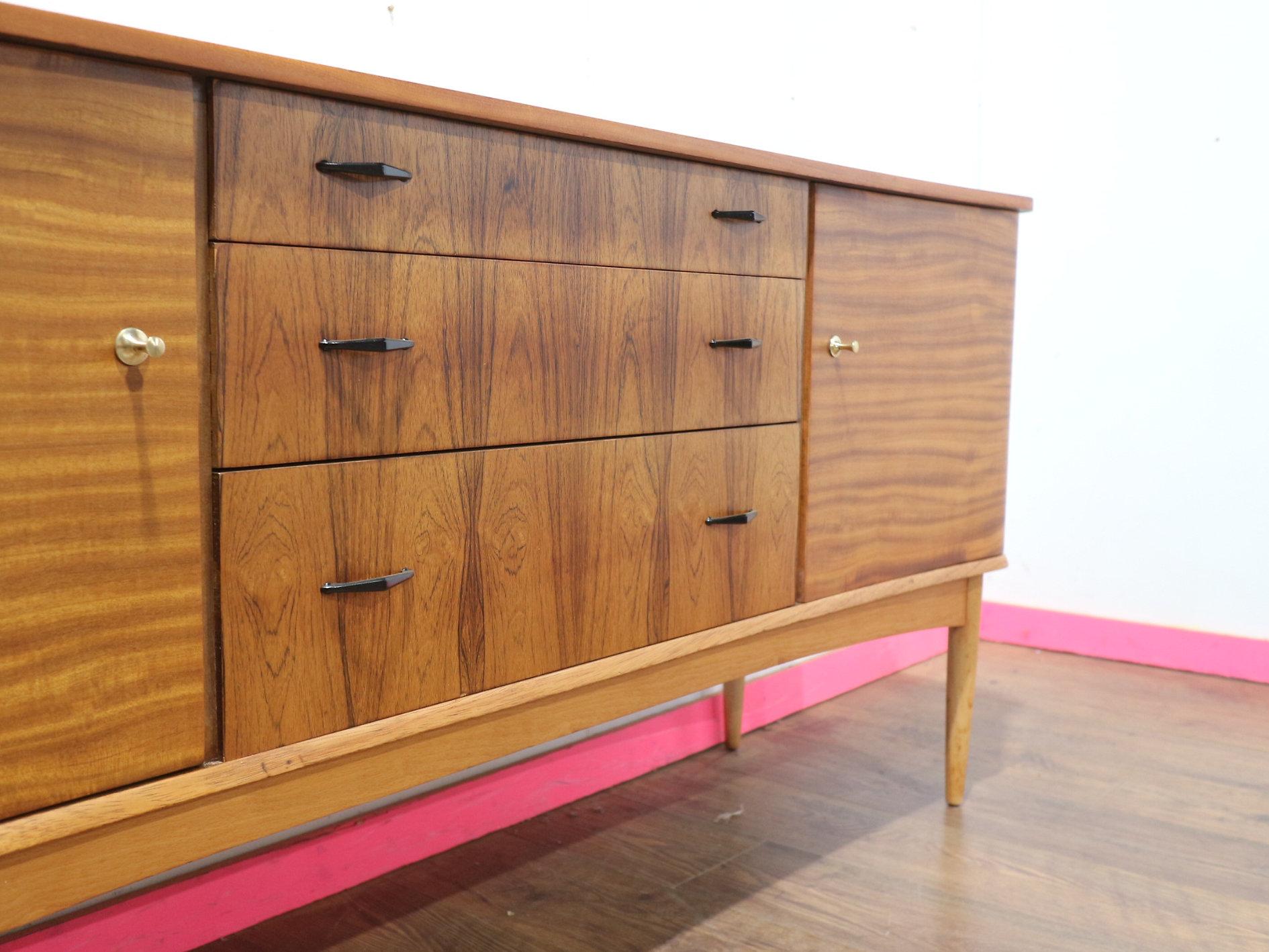 British Mid Century Modern Vintage Teak Sideboard Credenza by Wrighton Danish Style For Sale