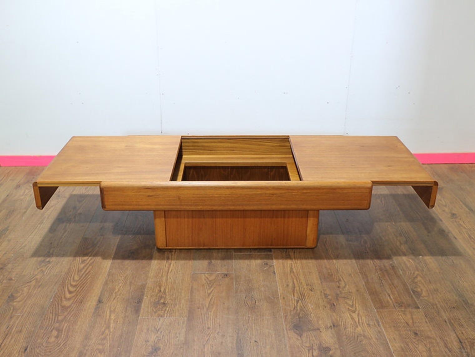 Mid Century Modern Vintage Teak Sliding Coffee Table by Dyrlund Danish 1