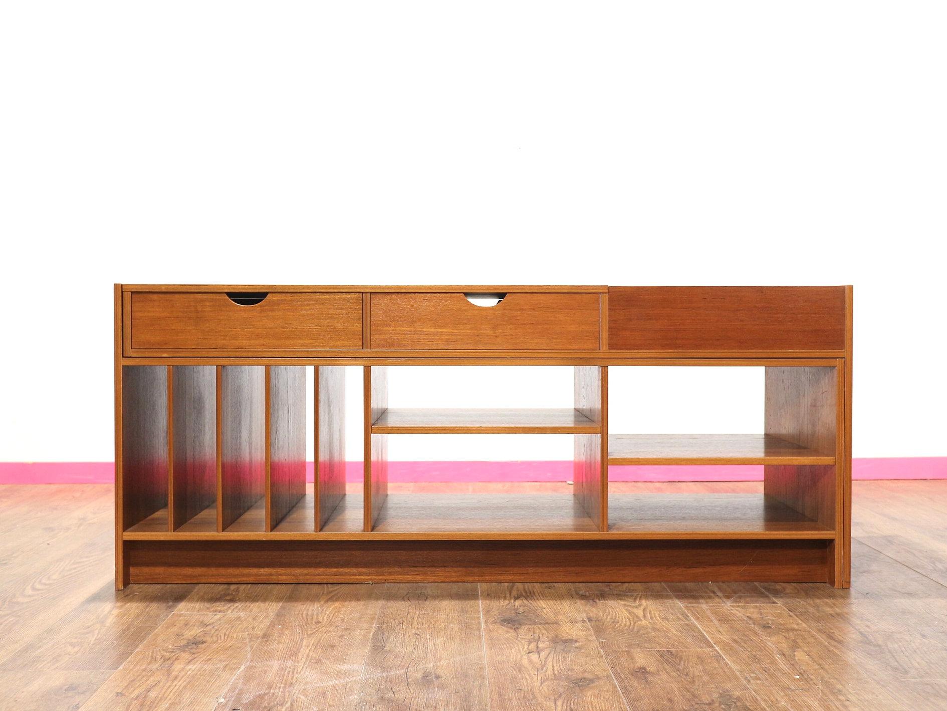 Mueble expositor de vinilos de discos suecos de teca de mediados del siglo XX Teca