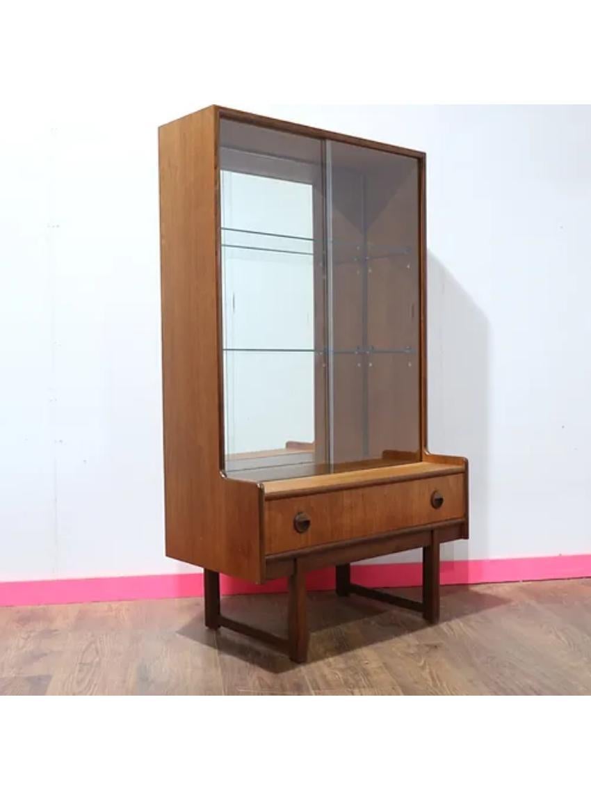 20th Century Mid Century Modern Vintage Teak Tall Display China Cabinet by Turnidge of London