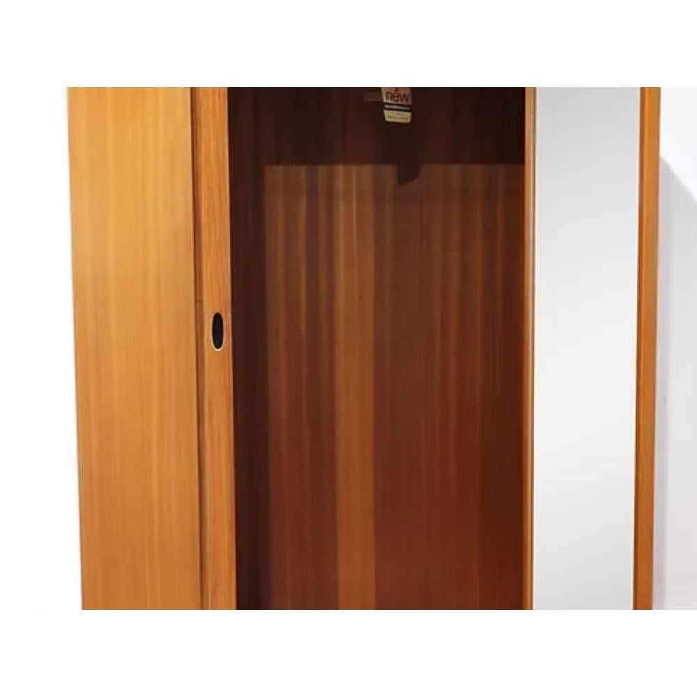 English Mid Century Modern VIntage Teak Tripple Armoire with Tambour Door by Austinsuite