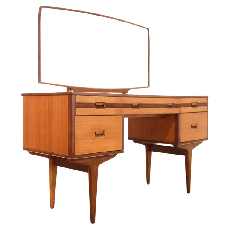 Mid Century Modern Vintage Teak Vanity Desk by Butilux Danish G Plan British For Sale at 1stDibs